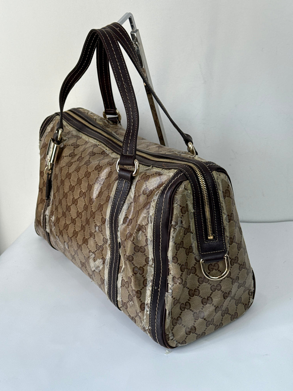 Vintage Gucci Crystal Duchessa Boston Bag Brown Gucci Pouch Monogram Handbag 00s Y2K