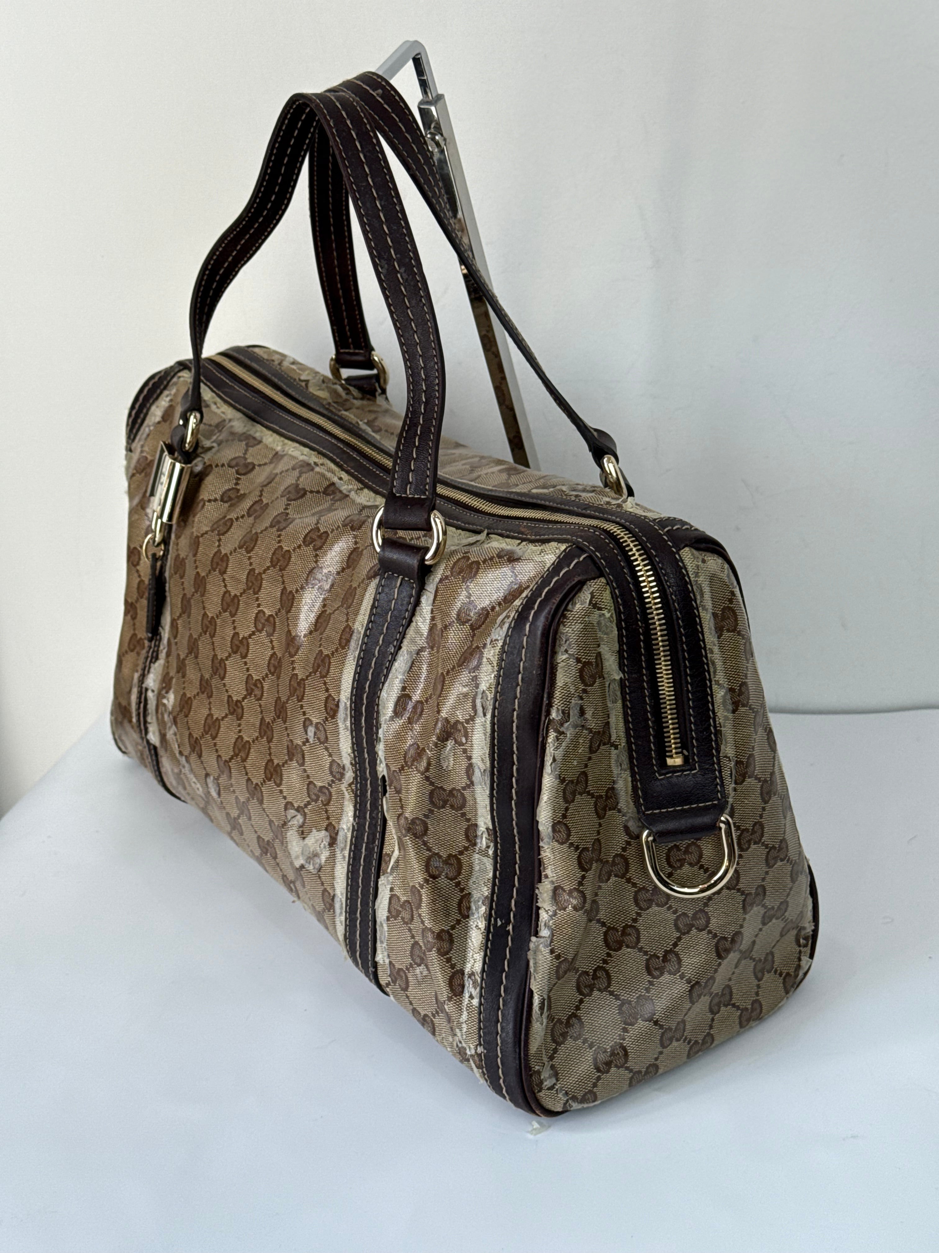 Vintage Gucci Crystal Duchessa Boston Bag Brown Gucci Pouch Monogram Handbag 00s Y2K