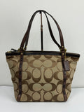 Vintage Coach Signature Zip-Top Tote Bag Brown/Beige Canvas Handbag 00s Y2K