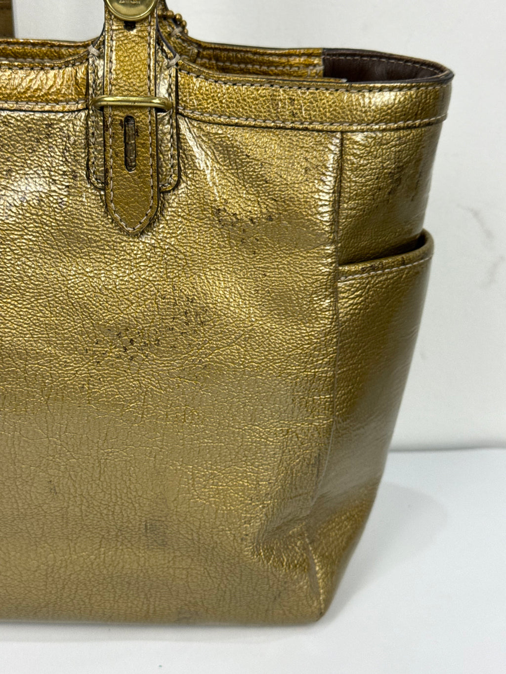 Vintage Coach East West Gallery Tote Bag Coach Gold Patent Leather HandBag 00s Y2K