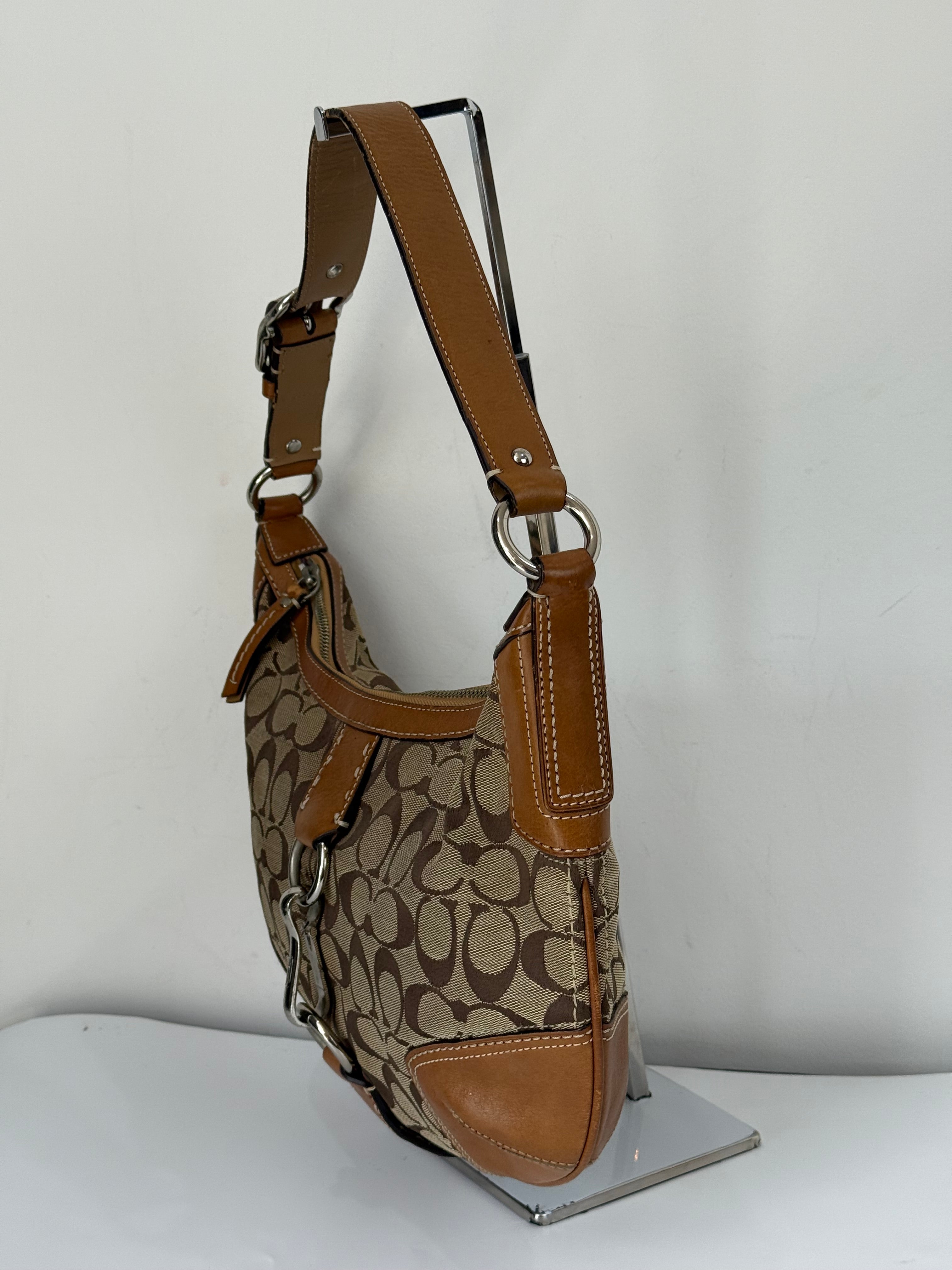 Vintage Coach Hampton Hobo Bag Brown and Tan Coach Signature Shoulder Bag 00s Y2K
