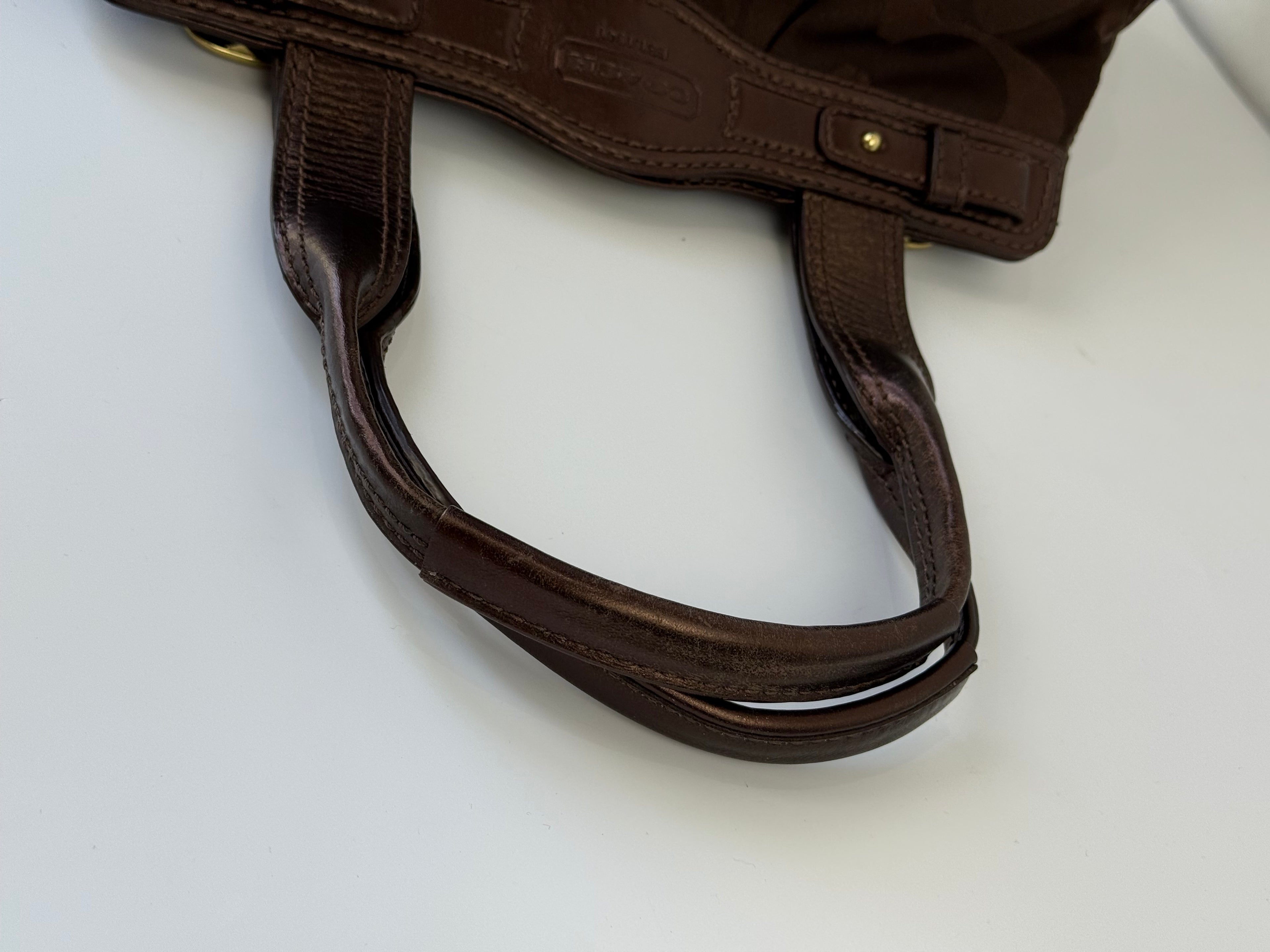 Vintage Coach Satin Pleeted TurnLock  Satchel Bag Brown Signature Coach Handbag 00s Y2K