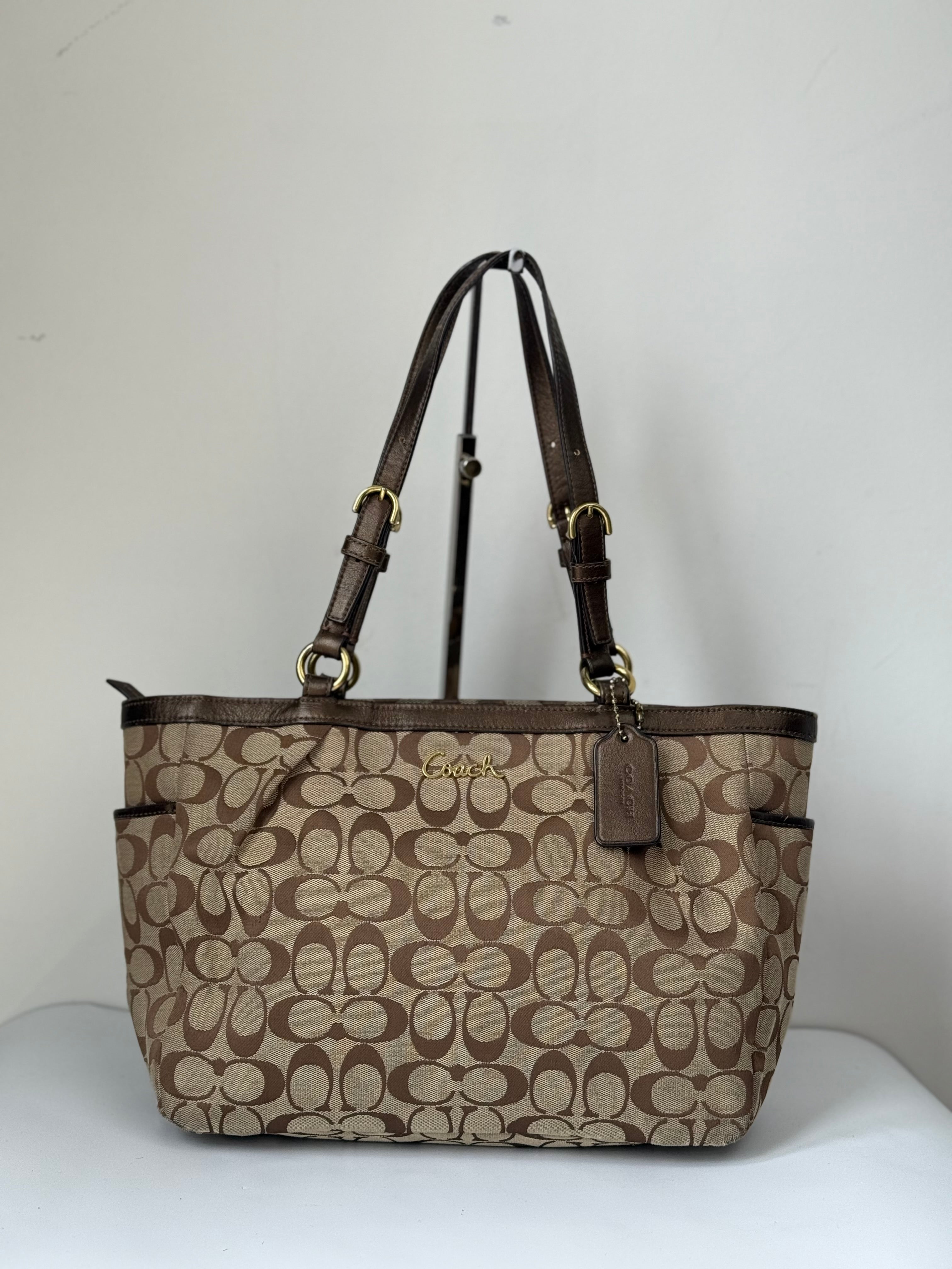 Vintage Coach Signature Taylor Tote Bag Camel Brown Coach Canvas Shoulder Bag Y2K