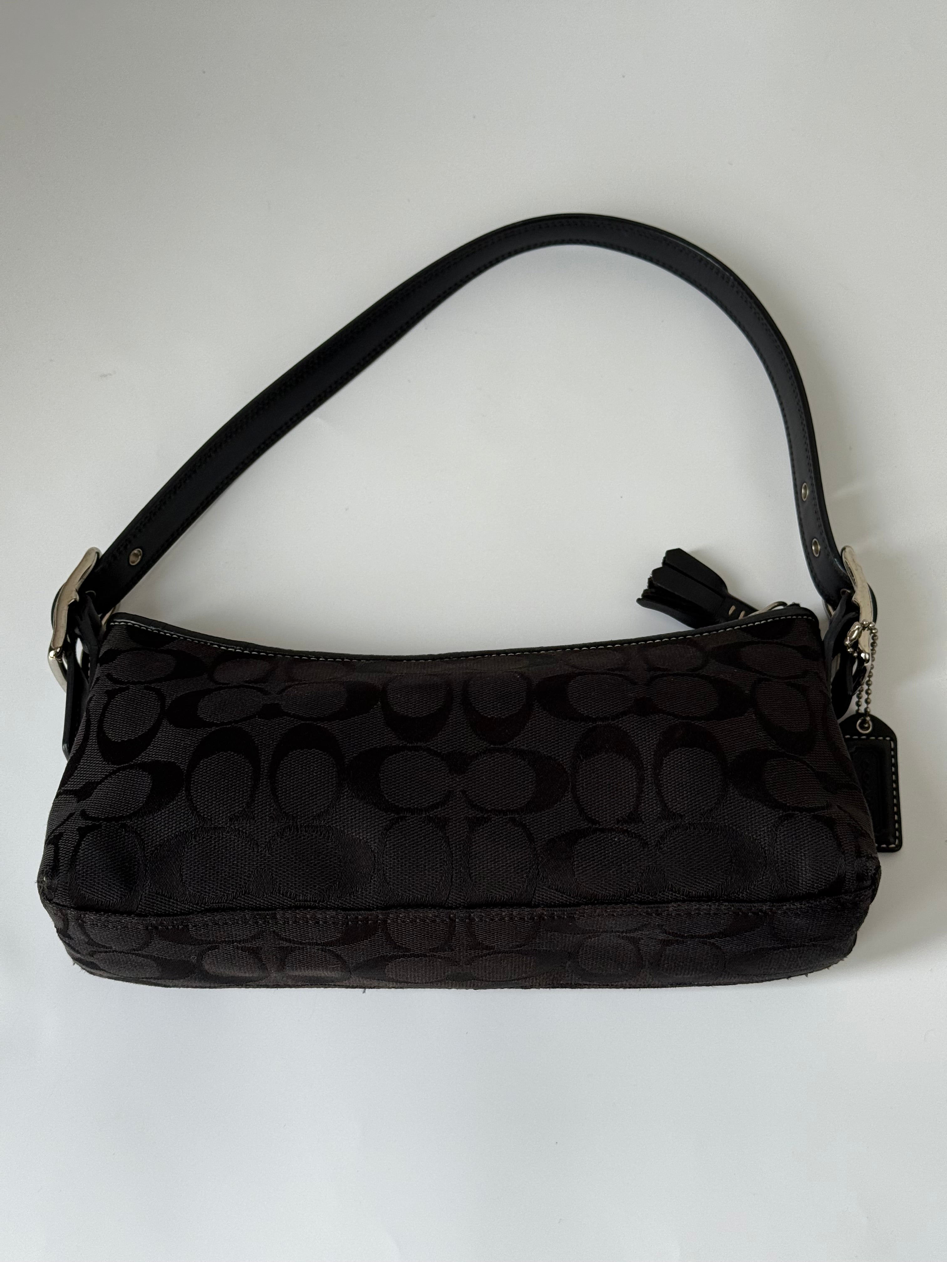 Vintage Coach Baguette East West Bag Black Signature Canvas Shoulder Bag Y2K