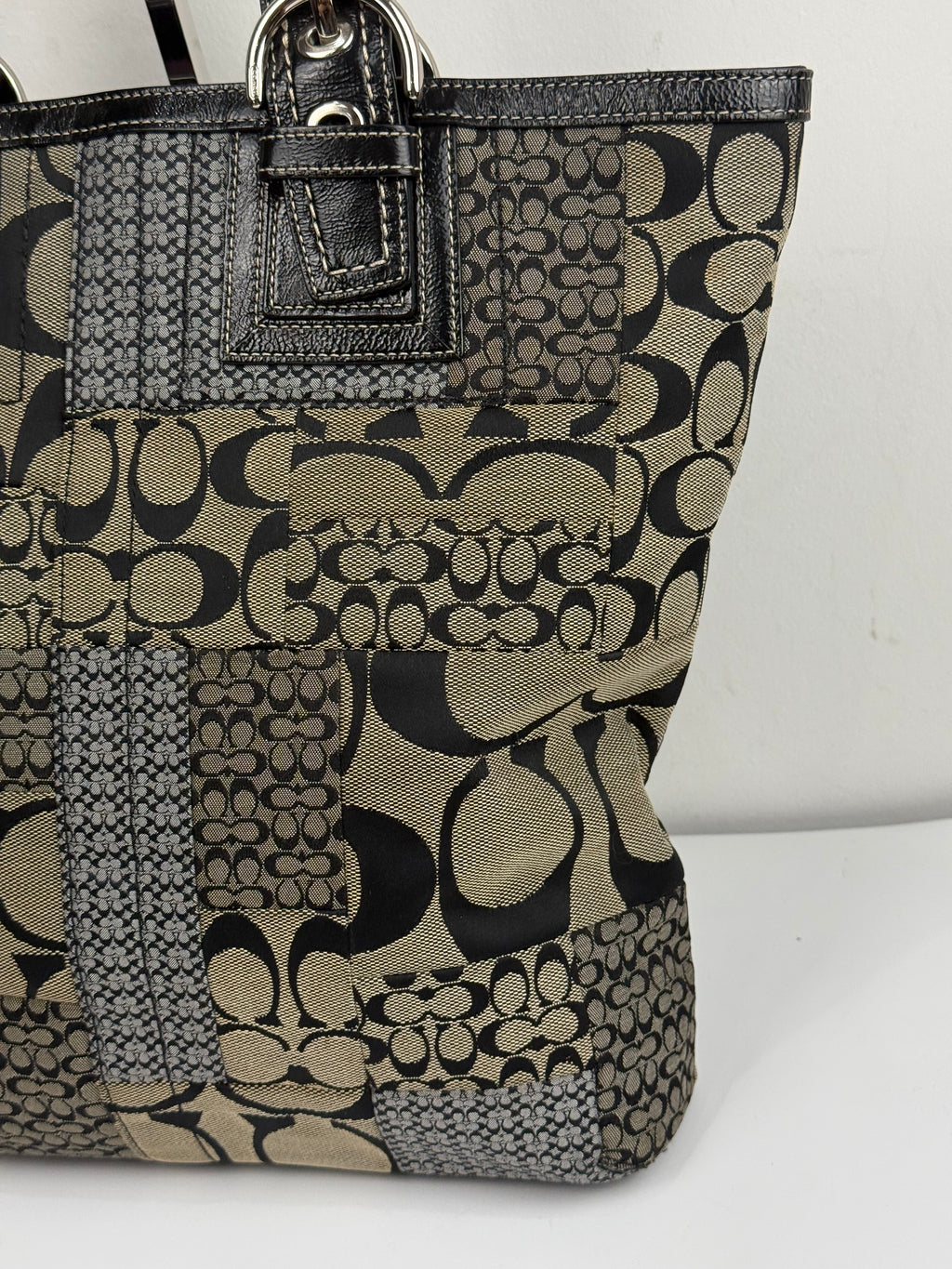 Vintage Coach Patchwork Tote Bag Coach Black/Grey Signature Handbag 00s Y2K