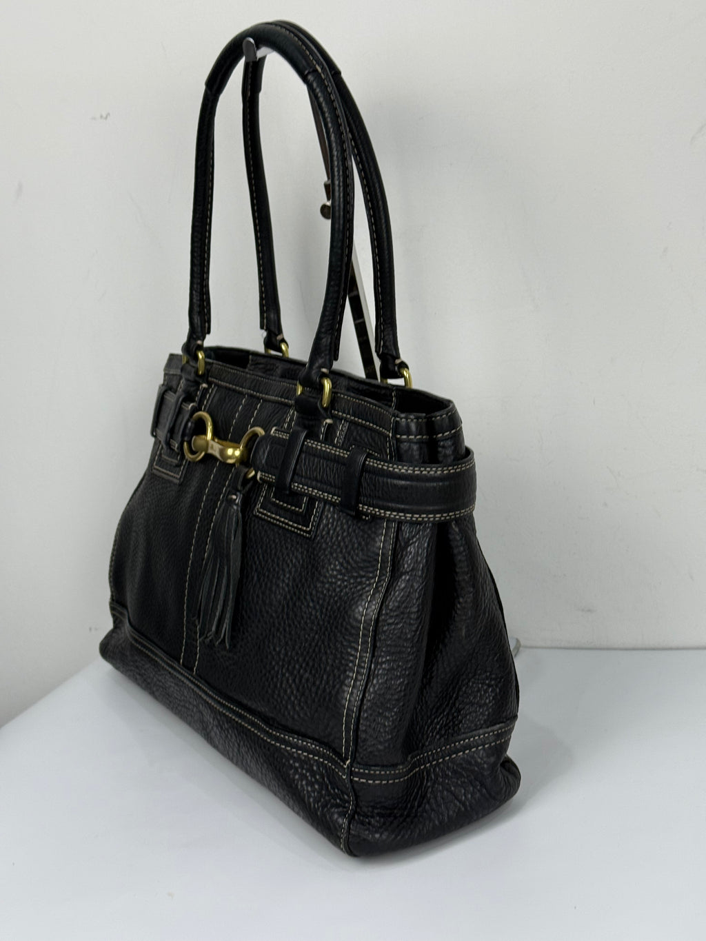 Vintage Coach Hampton Tote Bag Black Coach Leather HandBag 00s Y2K