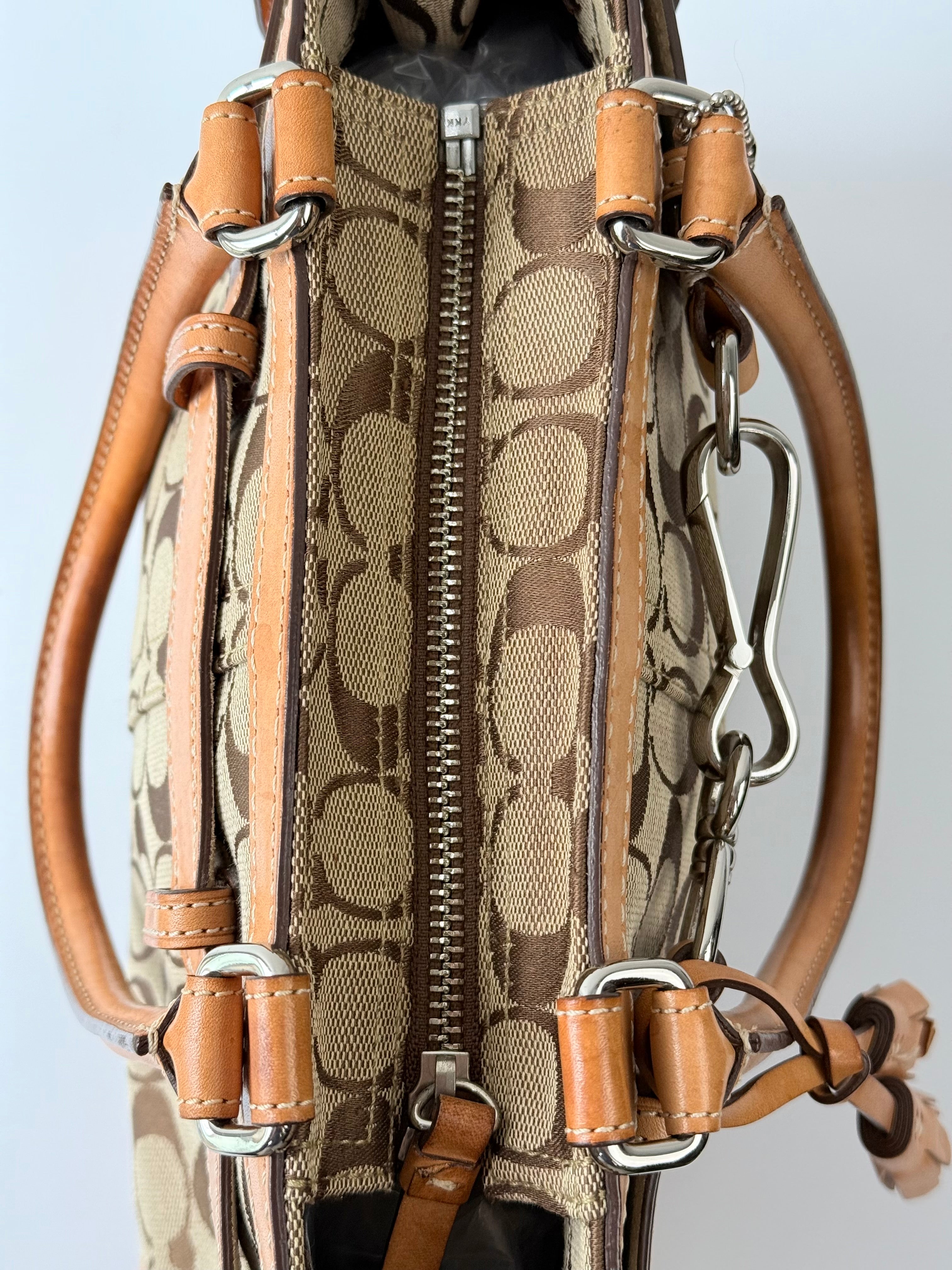 Vintage Coach Hampton Tote Bag Brown & Tan Coach Signature Monogram HandBag 00s Y2K