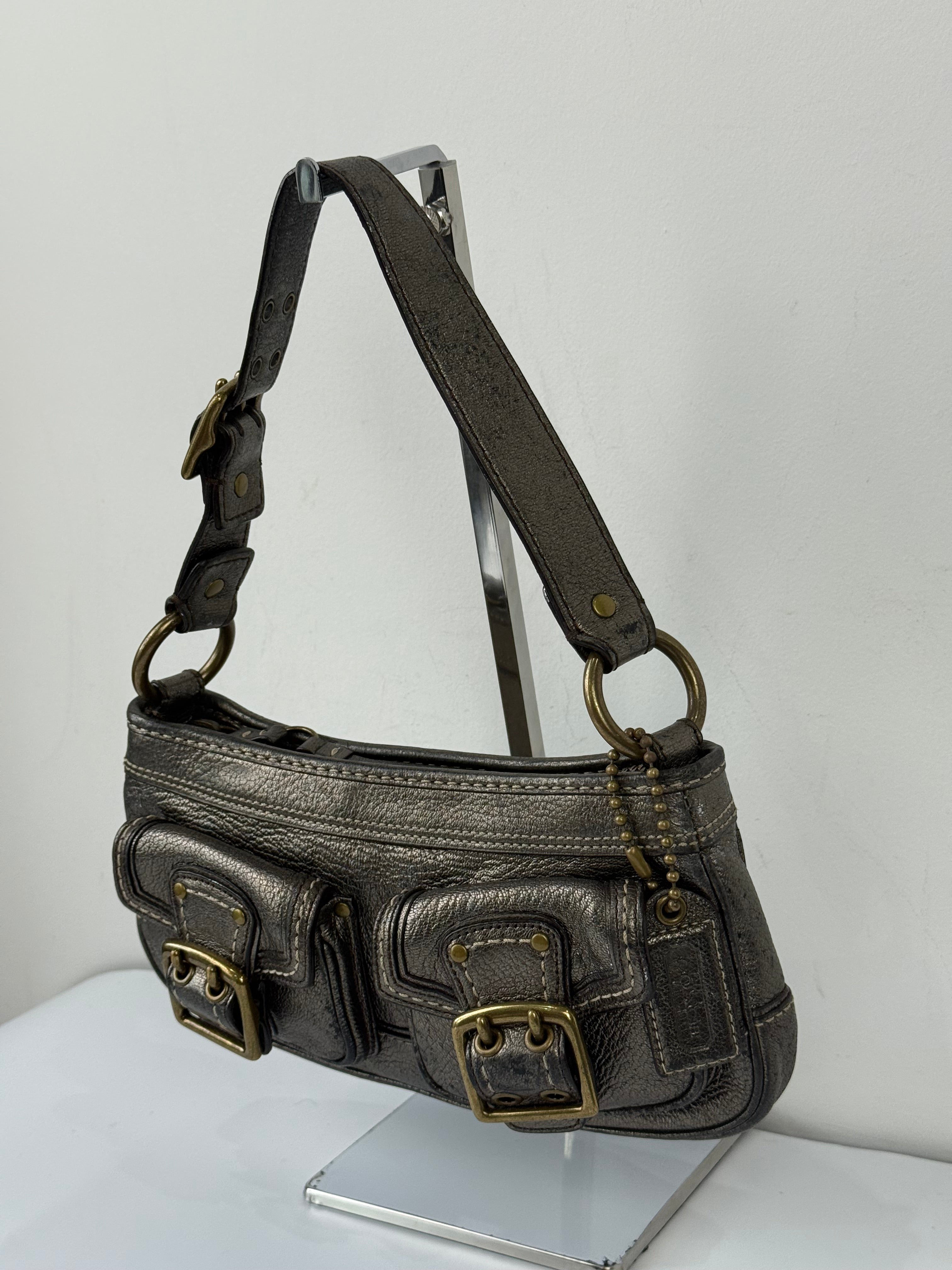 Rare Vintage Coach Mandy 65th Anniversary Legacy Bag Sliver Metallic Leather Shoulder Bag 00s Y2K
