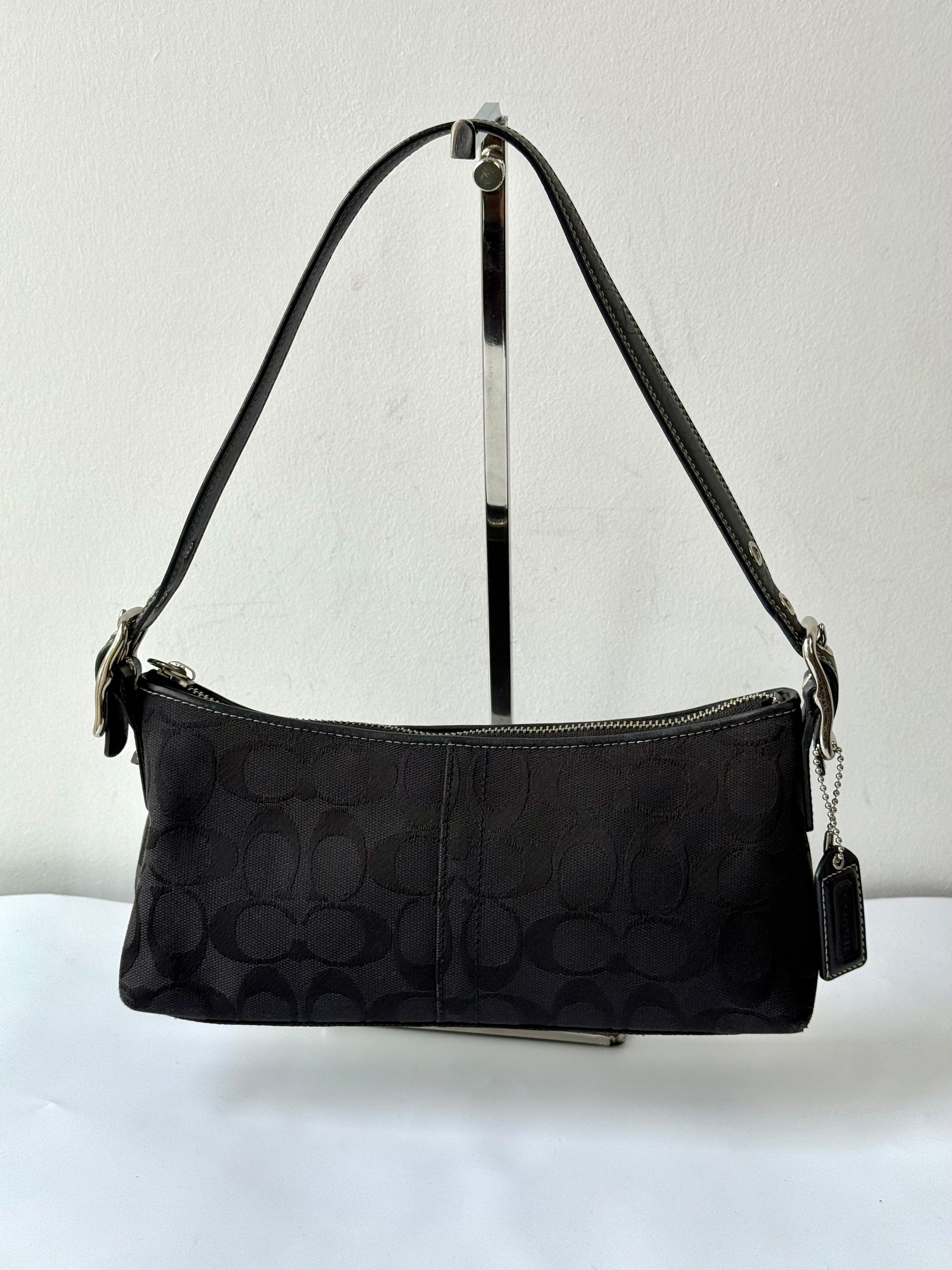 Vintage Coach Baguette East West Bag Black Signature Canvas Shoulder Bag Y2K