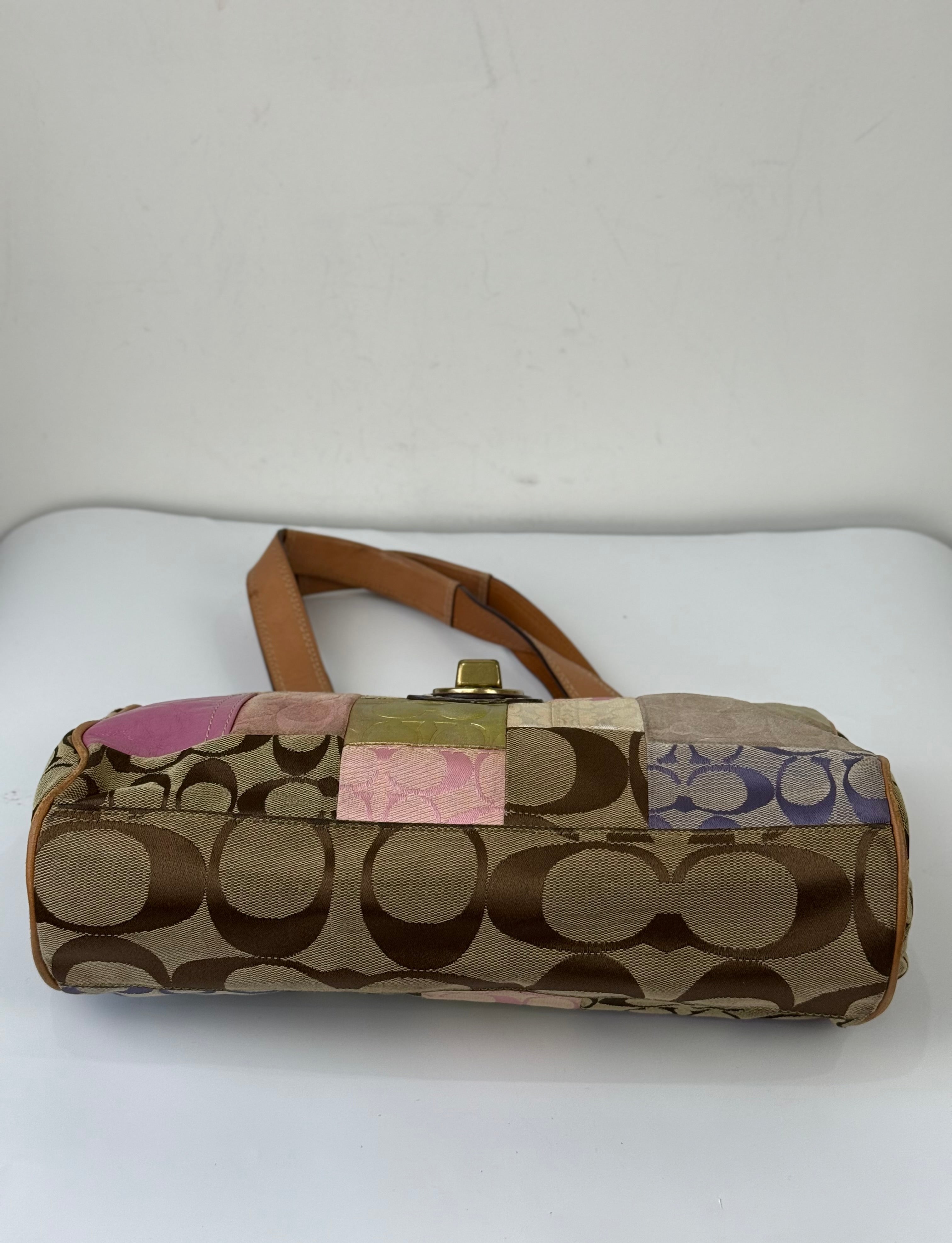Vintage Coach Multicolour Patchwork Tote Bag Coach TurnLock Handbag 00s Y2K