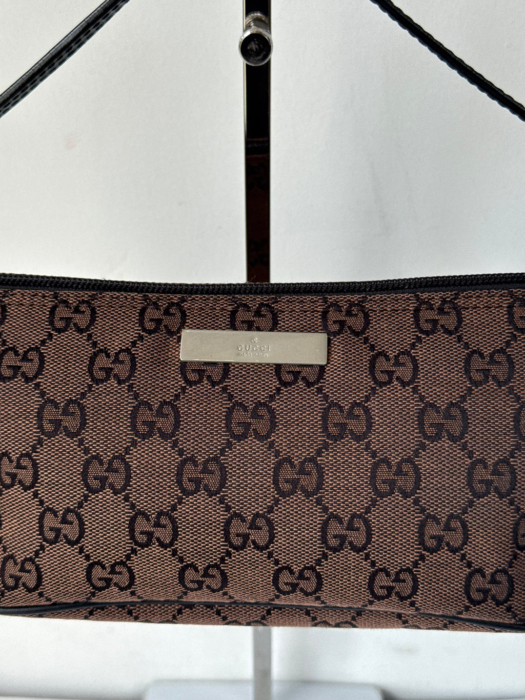 Vintage Gucci Baguette Bag Brown and Black Gucci Pouch Canvas Handbag 00s Y2K