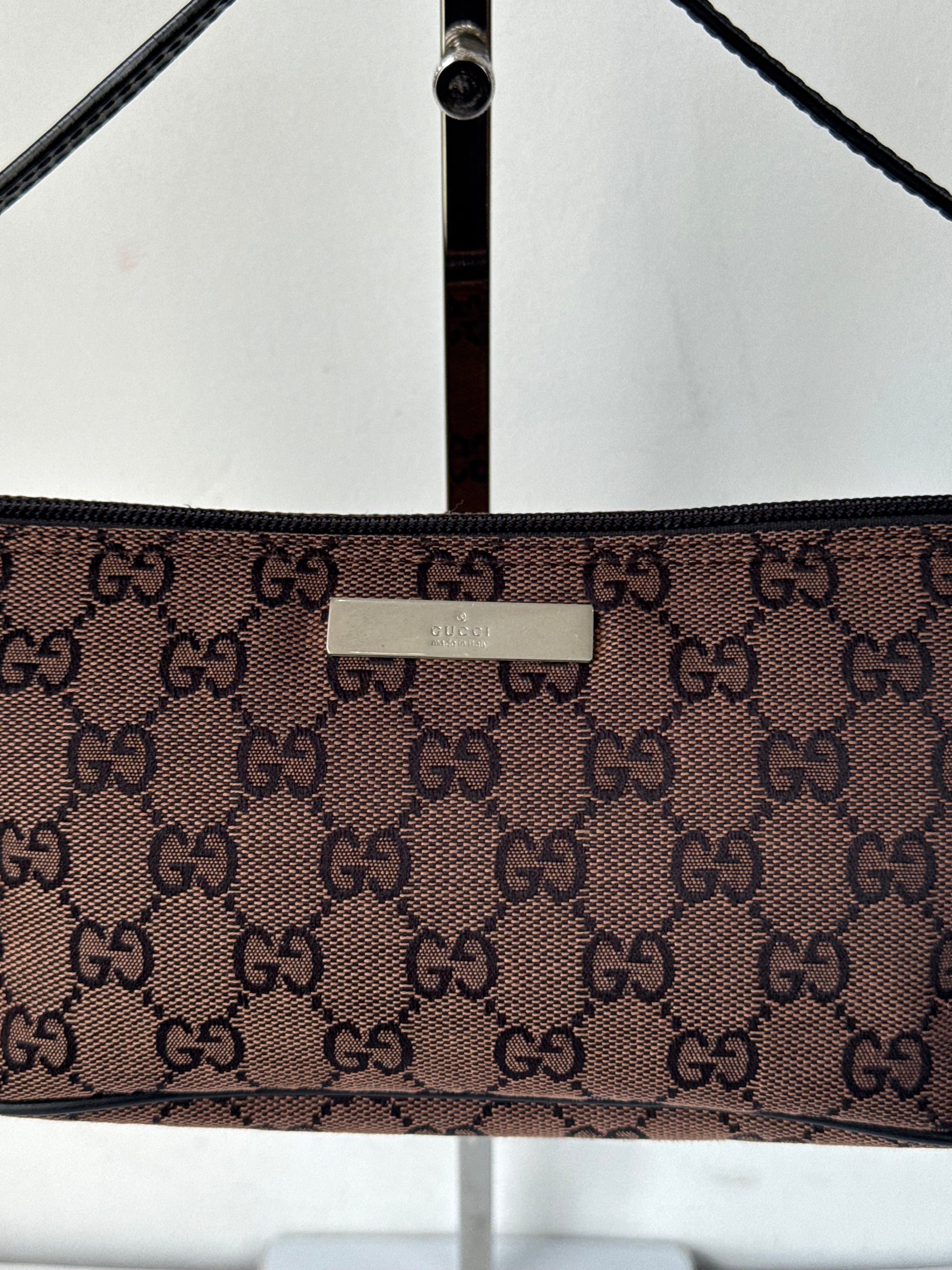 Vintage Gucci Baguette Bag Brown and Black Gucci Pouch Canvas Handbag 00s Y2K