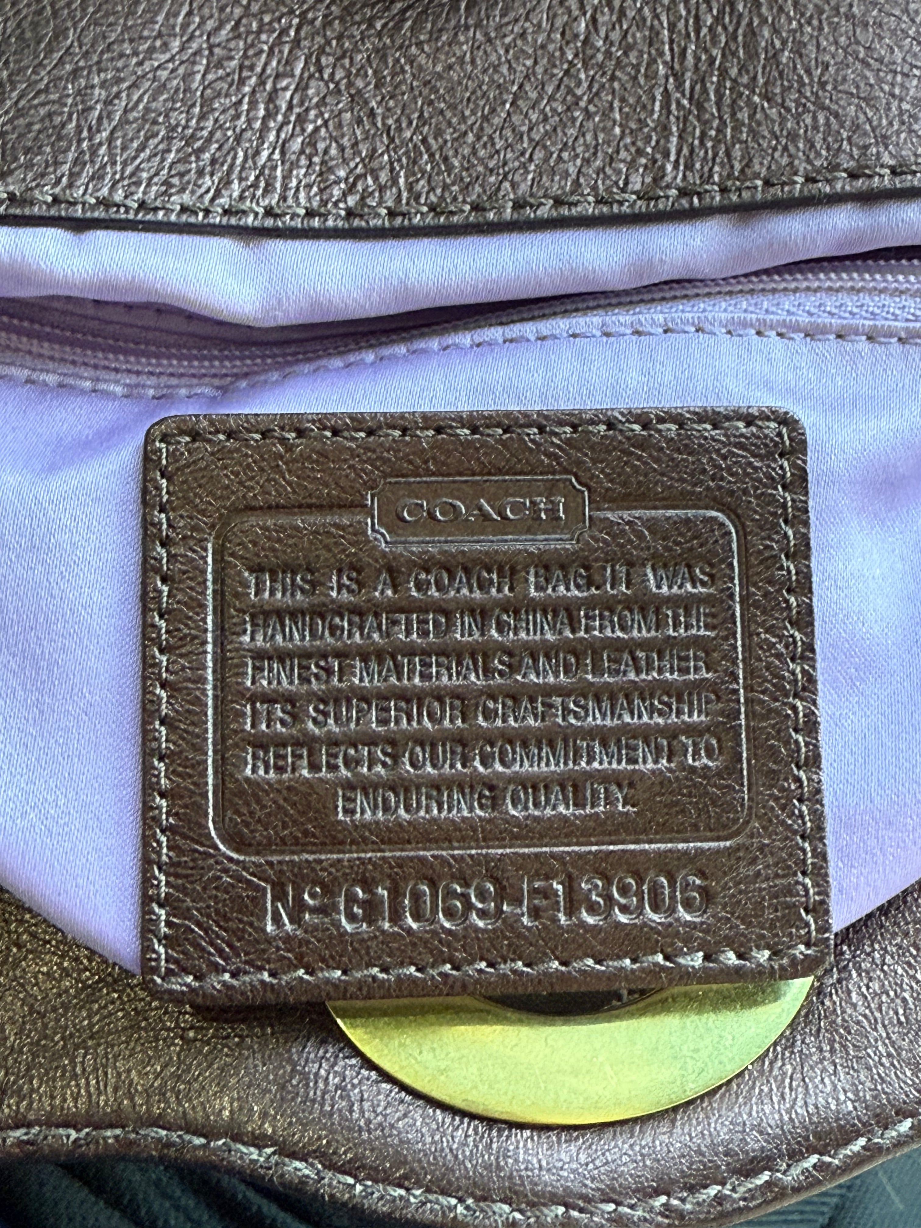 Vintage Coach Satin Pleeted TurnLock  Satchel Bag Brown Signature Coach Handbag 00s Y2K