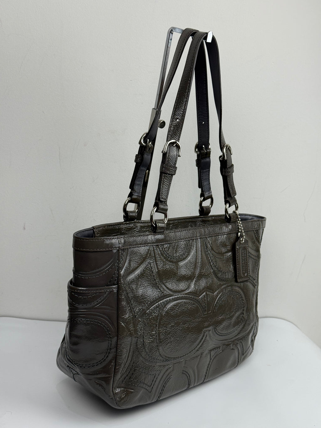Vintage Coach Grey Patent Leather Bag Signature Gallery Shoulder Bag  00s Y2K