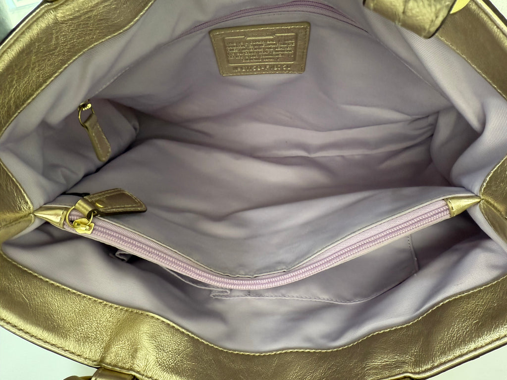 Vintage Coach Soho Signature Tote Bag Cream & Gold Canvas Shoulder Bag 00s Y2K