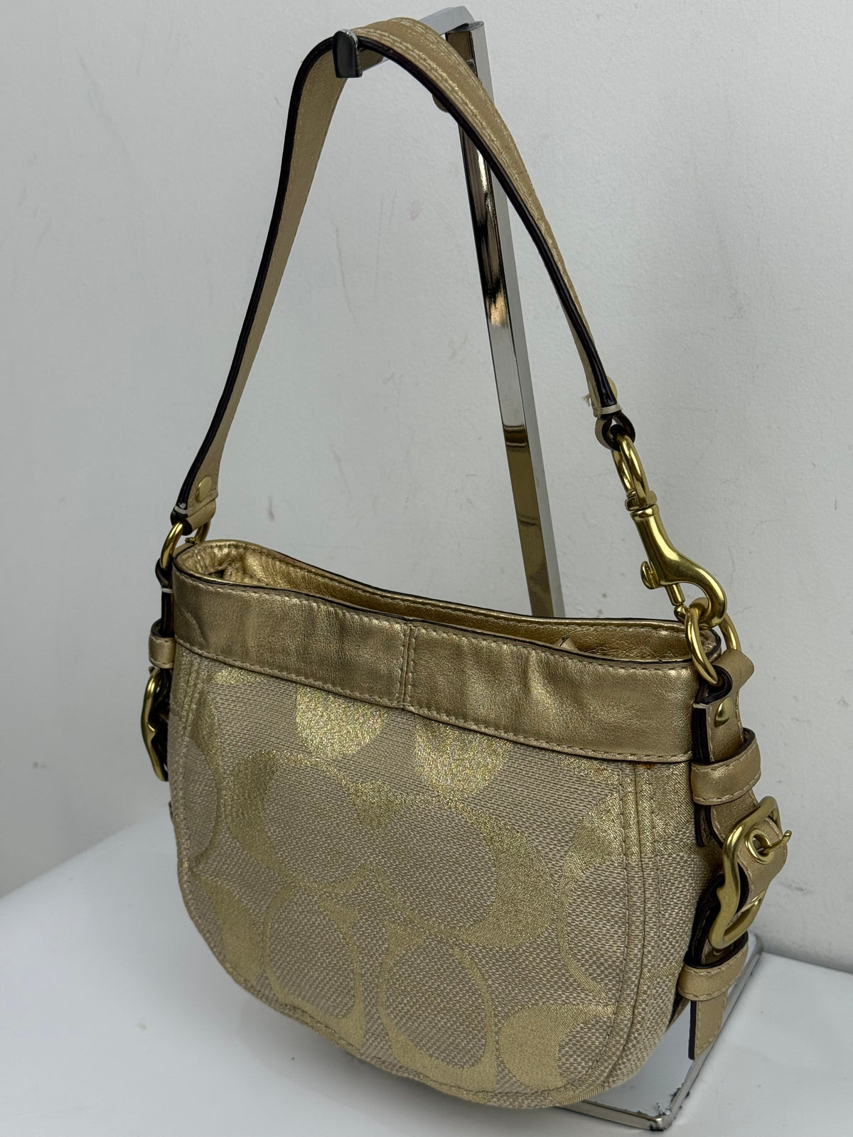Vintage Coach Mini Zoe Bag Gold Signature Shoulder Bag 00s Y2K