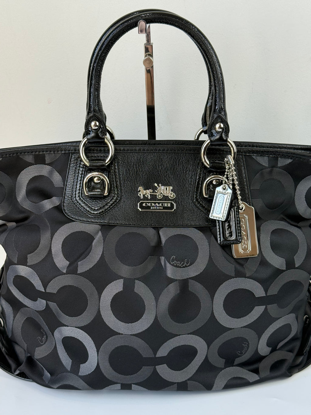 Vintage Coach Maddison Op Art Satchel Bag Black Signature Canvas Handbag 00s Y2K