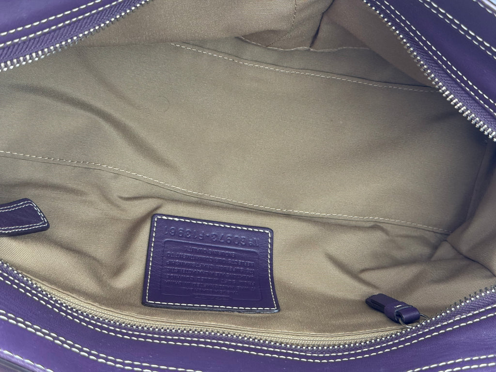Vintage Coach Hampton Satchel Bag Purple Pebble Leather Shoulder Bag 00s Y2K