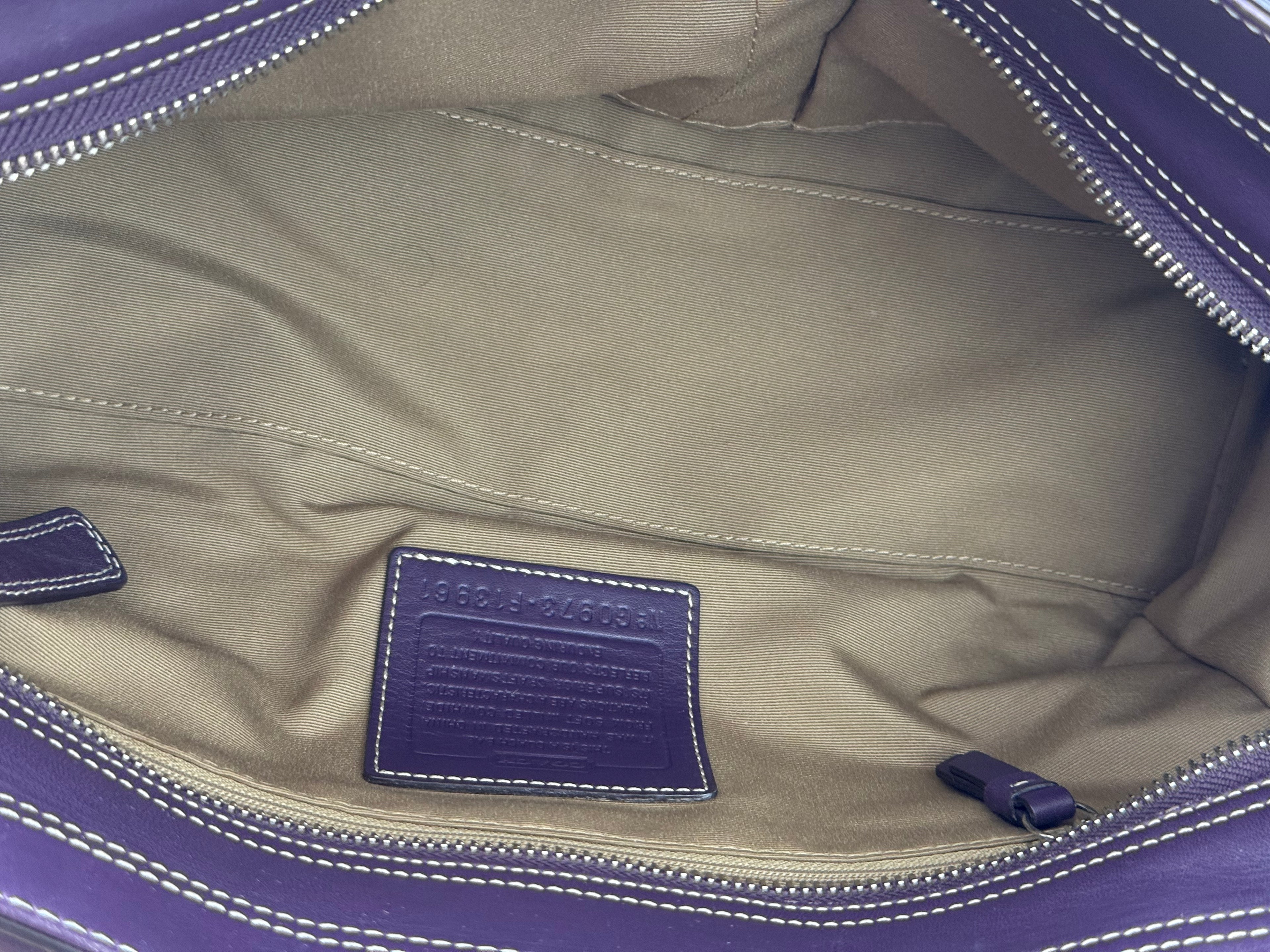 Vintage Coach Hampton Satchel Bag Purple Pebble Leather Shoulder Bag 00s Y2K