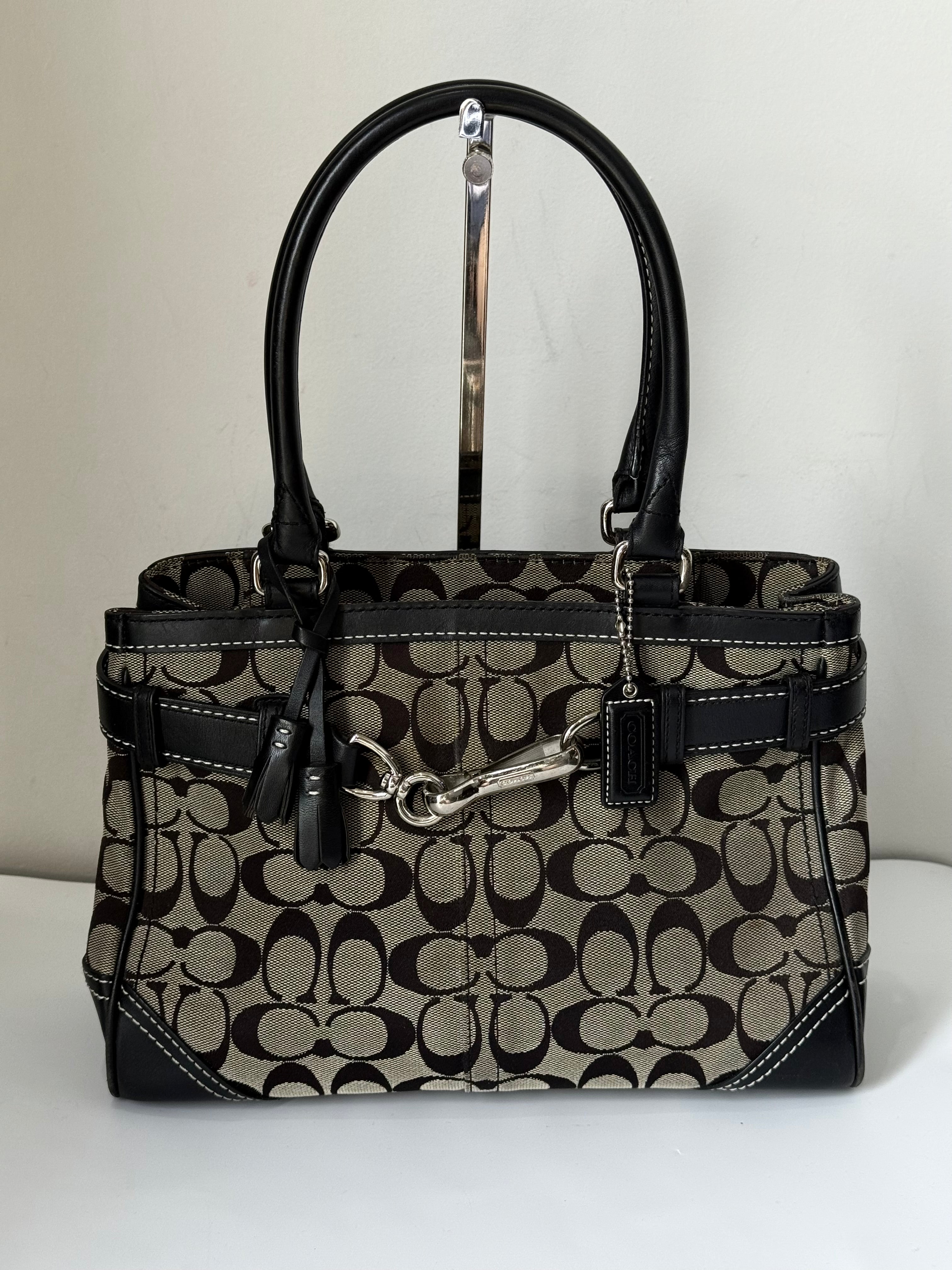 Vintage Coach Hampton Signature Tote Bag Coach Grey & Black Handbag 00s Y2K