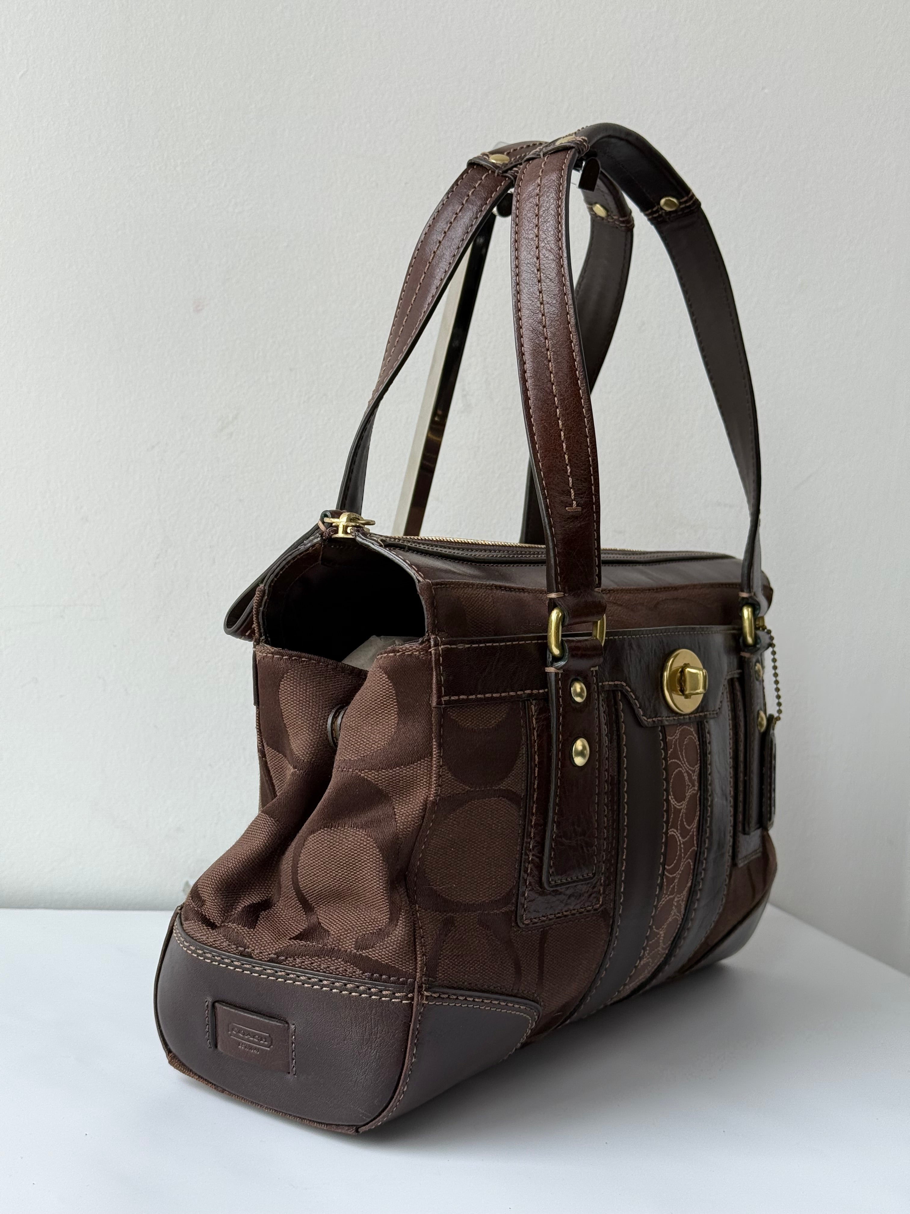 Coach Brown Hampton Satchel Bag Chestnut Leather Turnlock Tote HandBag 00s Y2K