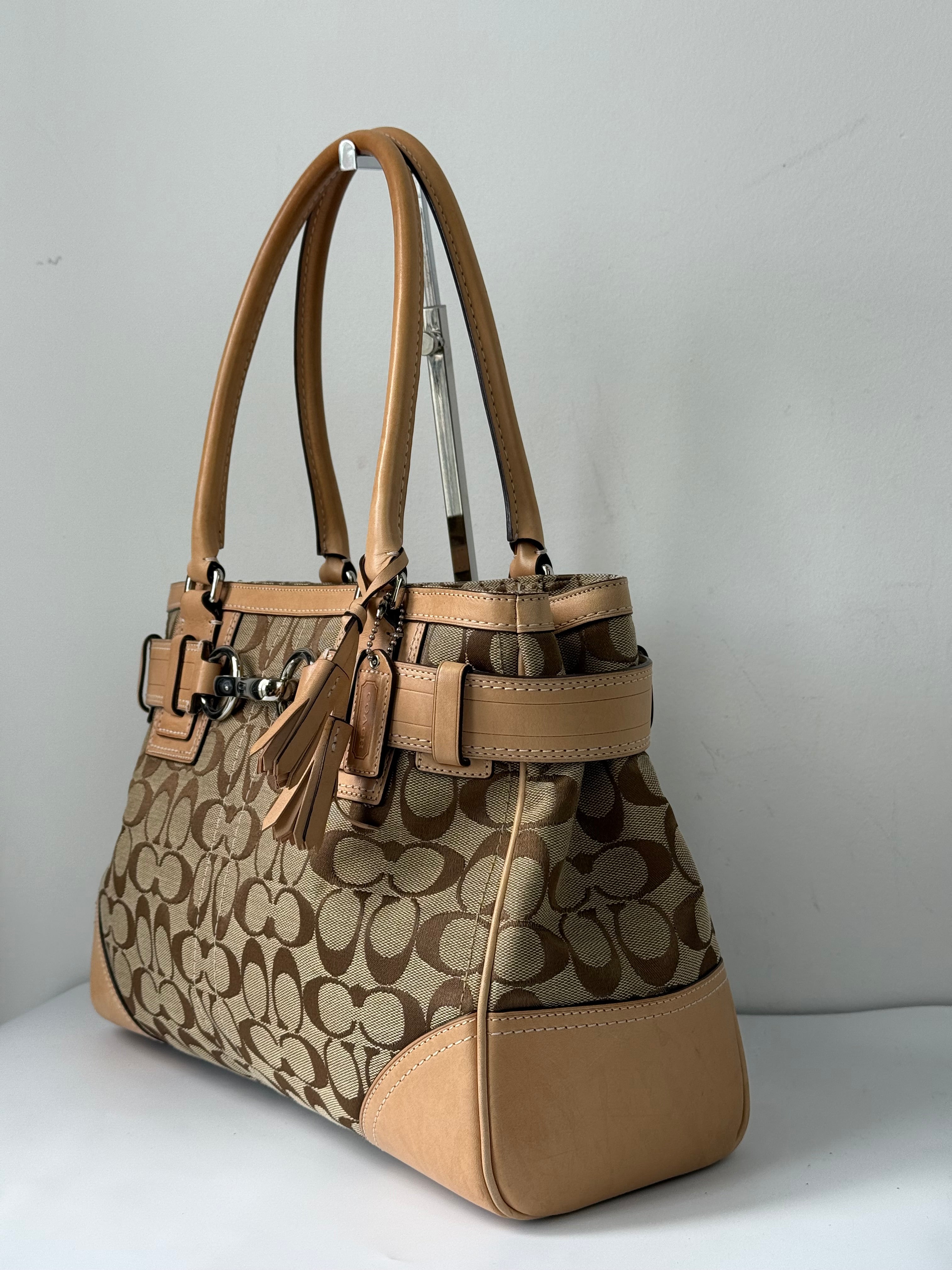 Vintage Coach Hampton Signature Tote Bag Brown and Tan Coach Canvas HandBag 00s Y2K