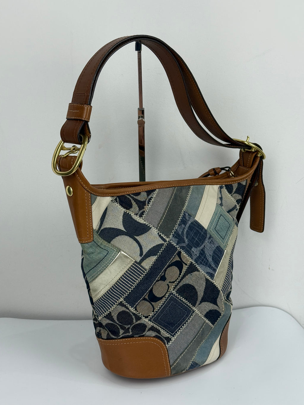 Vintage Coach Blue Denim Patchwork Shoulder Bag Coach Y2K Leather Crossbody Bag