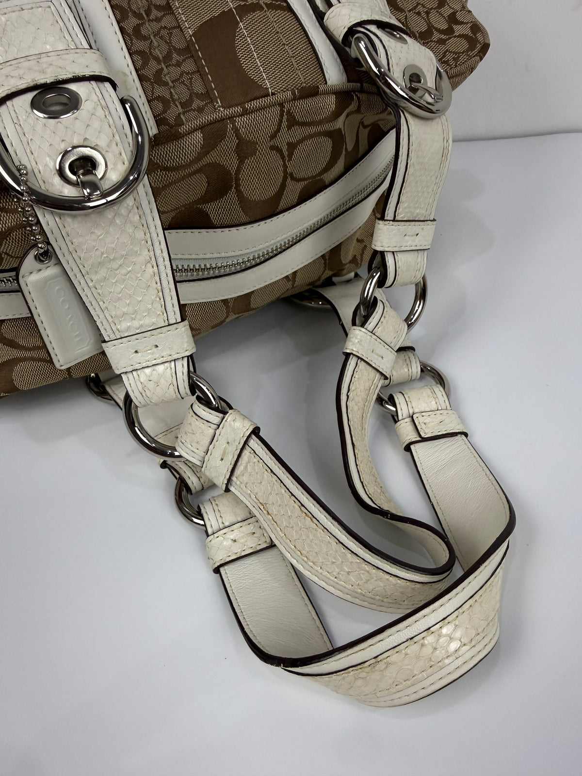 Vintage Coach Brown Patchwork Boston Satchel Soho Mia Signature Shoulder Bag 00s Y2K
