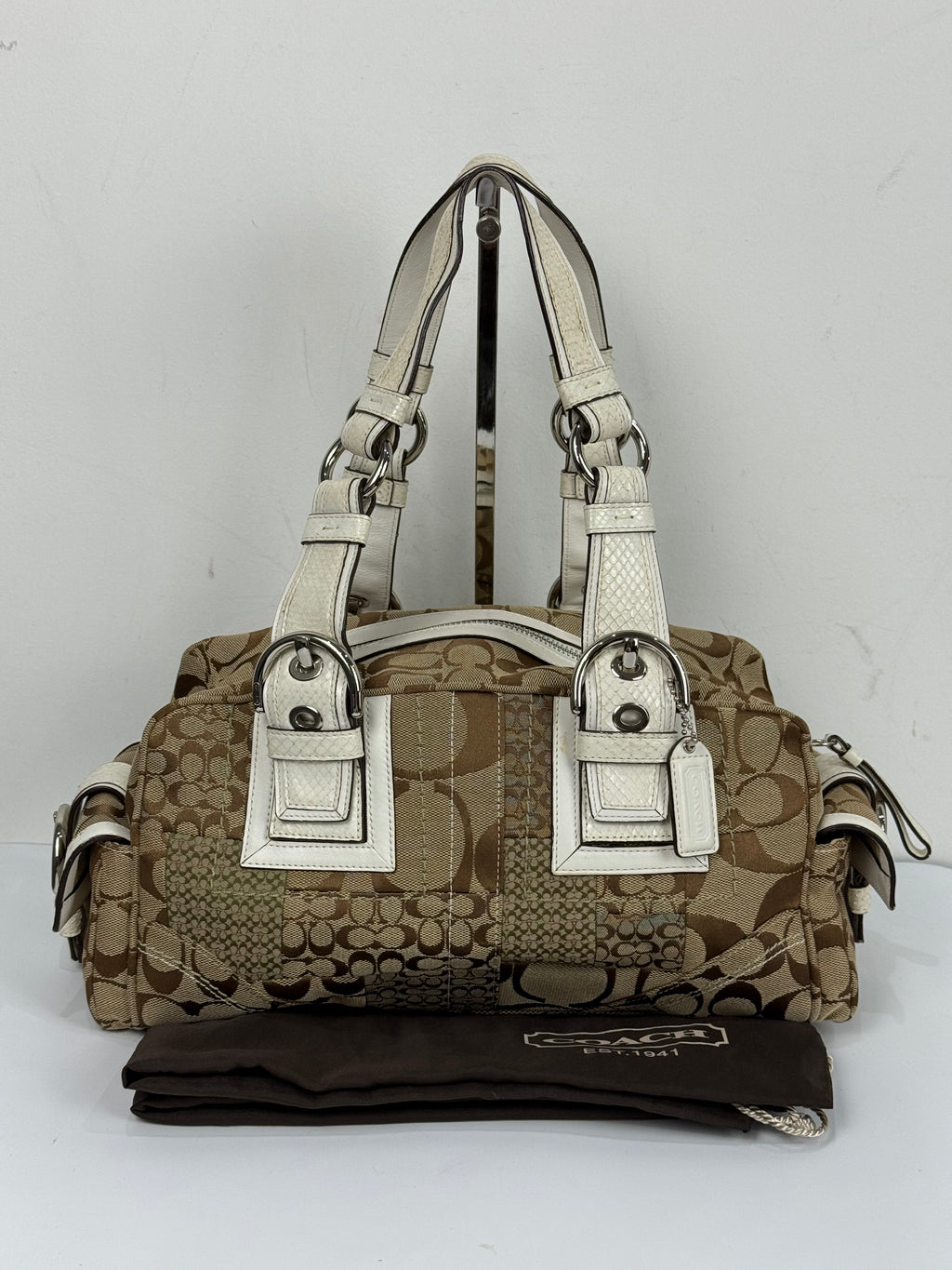 Vintage Coach Brown Patchwork Boston Satchel Soho Mia Signature Shoulder Bag 00s Y2K