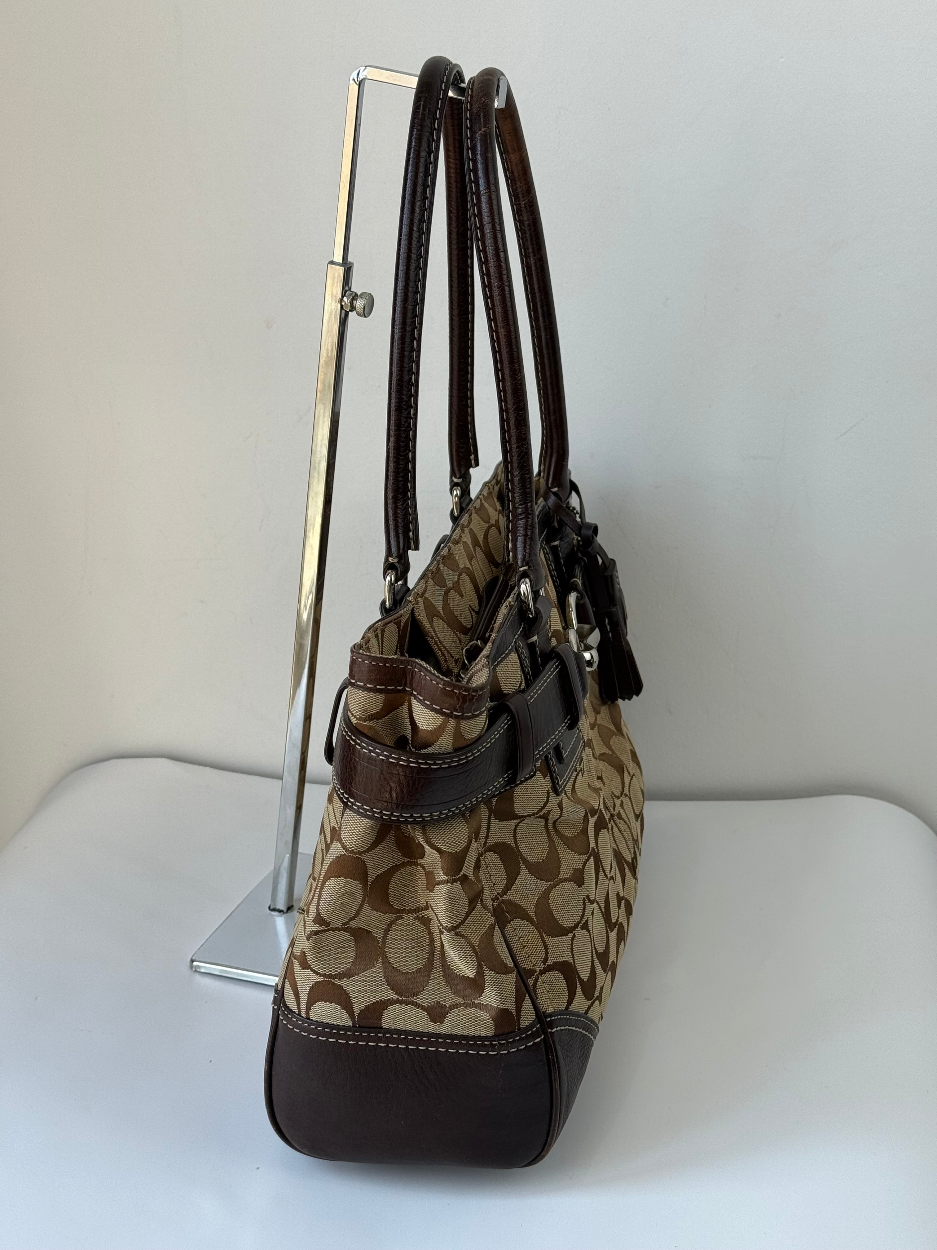 Vintage Coach Hampton Tote Bag Brown & Beige Signature Shoulder Bag 00s Y2K Handbag