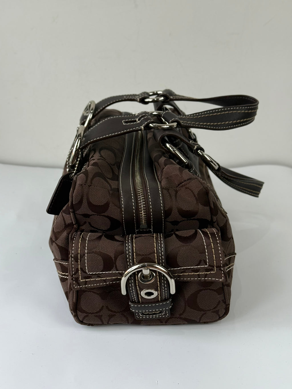Rare Vintage Coach Dark Brown Boston Satchel Soho Mia Signature Shoulder Bag 00s Y2K