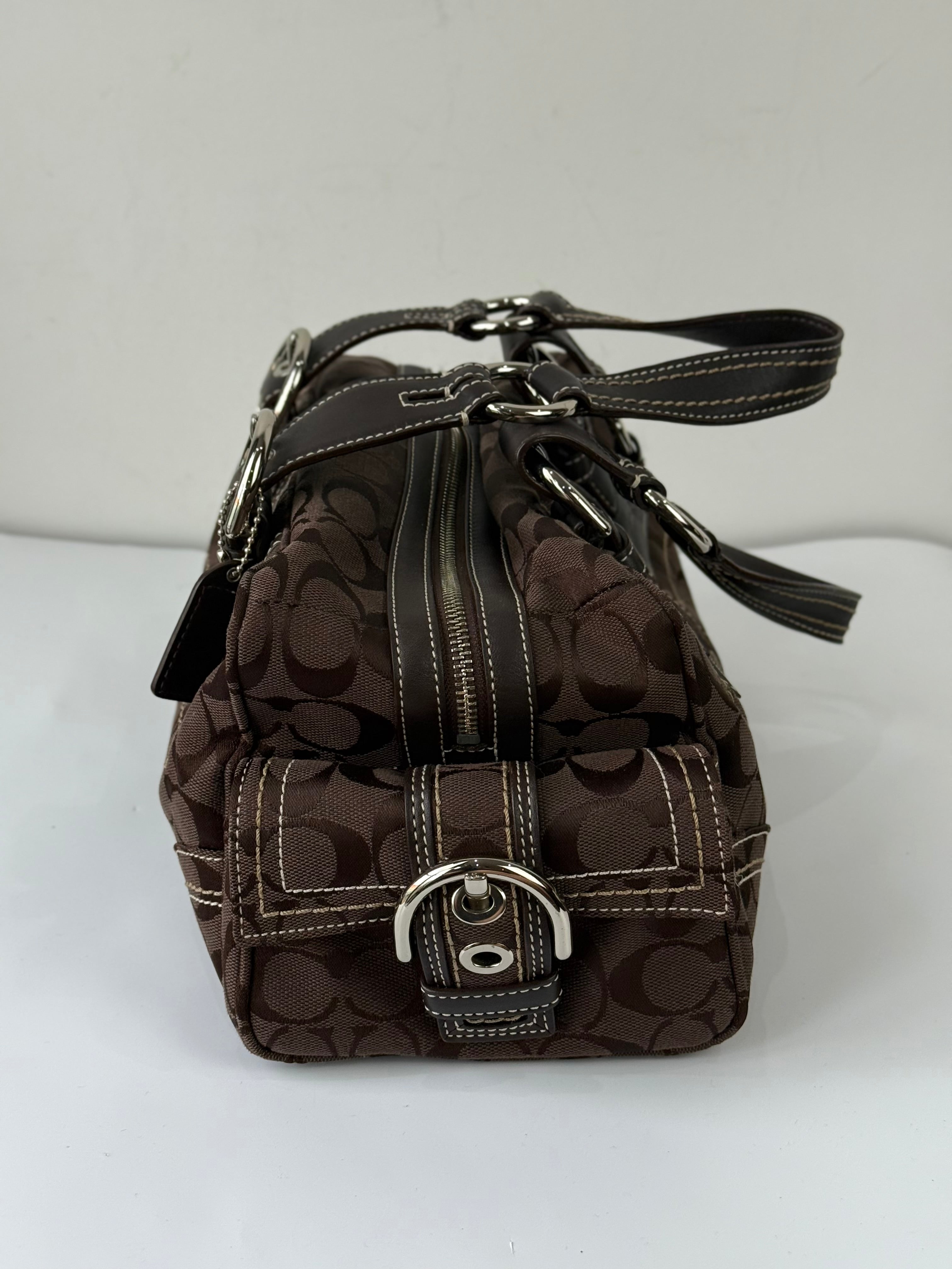 Rare Vintage Coach Dark Brown Boston Satchel Soho Mia Signature Shoulder Bag 00s Y2K
