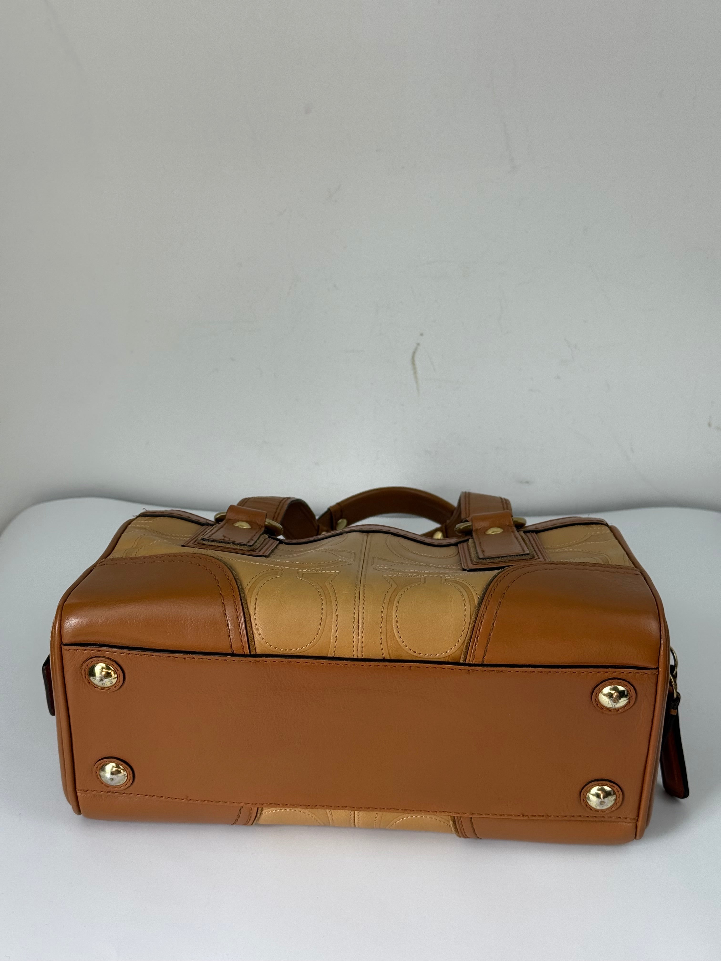 Vintage Coach Hampton Turn-lock Bag Coach Brown/Tan Leather Y2K HandBag