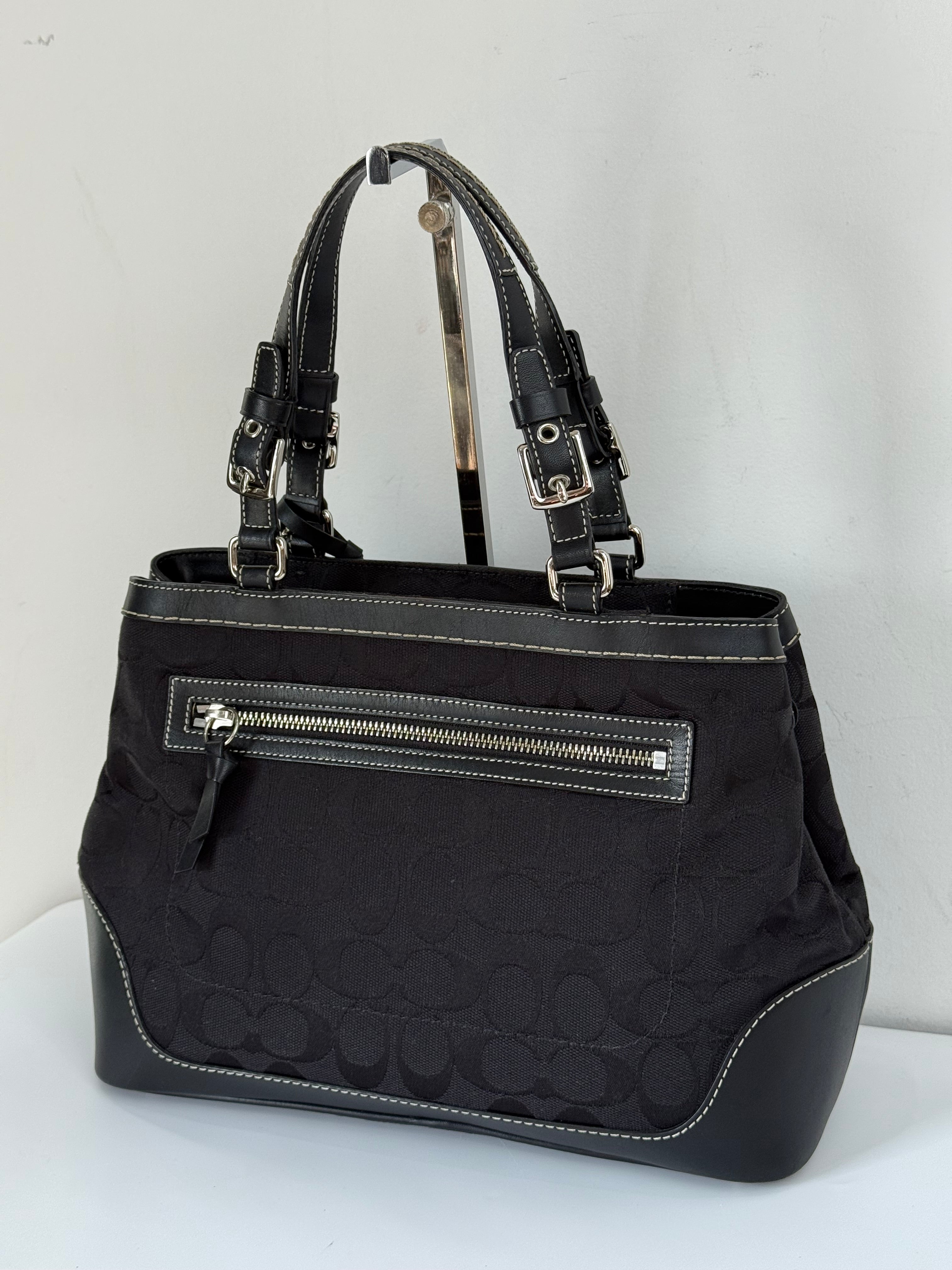 Vintage Coach Hampton Black Tote Bag Coach Signature Y2K HandBag