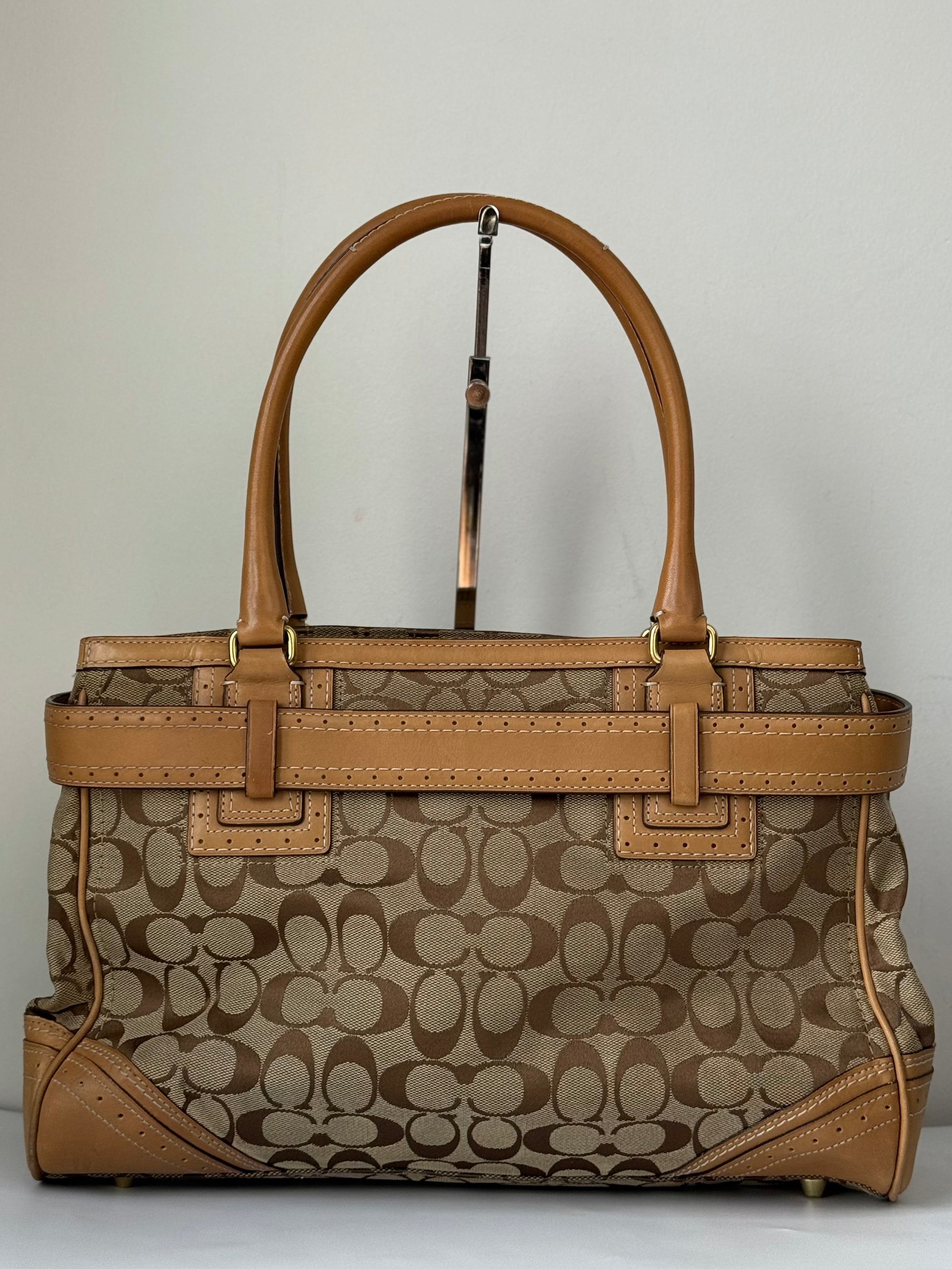 Vintage Coach Hampton Signature Tote Bag Brown & Beige Coach Canvas HandBag 00s Y2K
