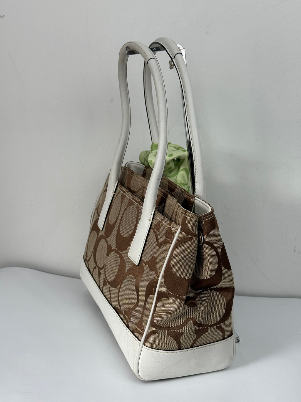 Vintage Coach Hampton Brown/White Tote Bag Coach Signature Y2K HandBag with Scarf
