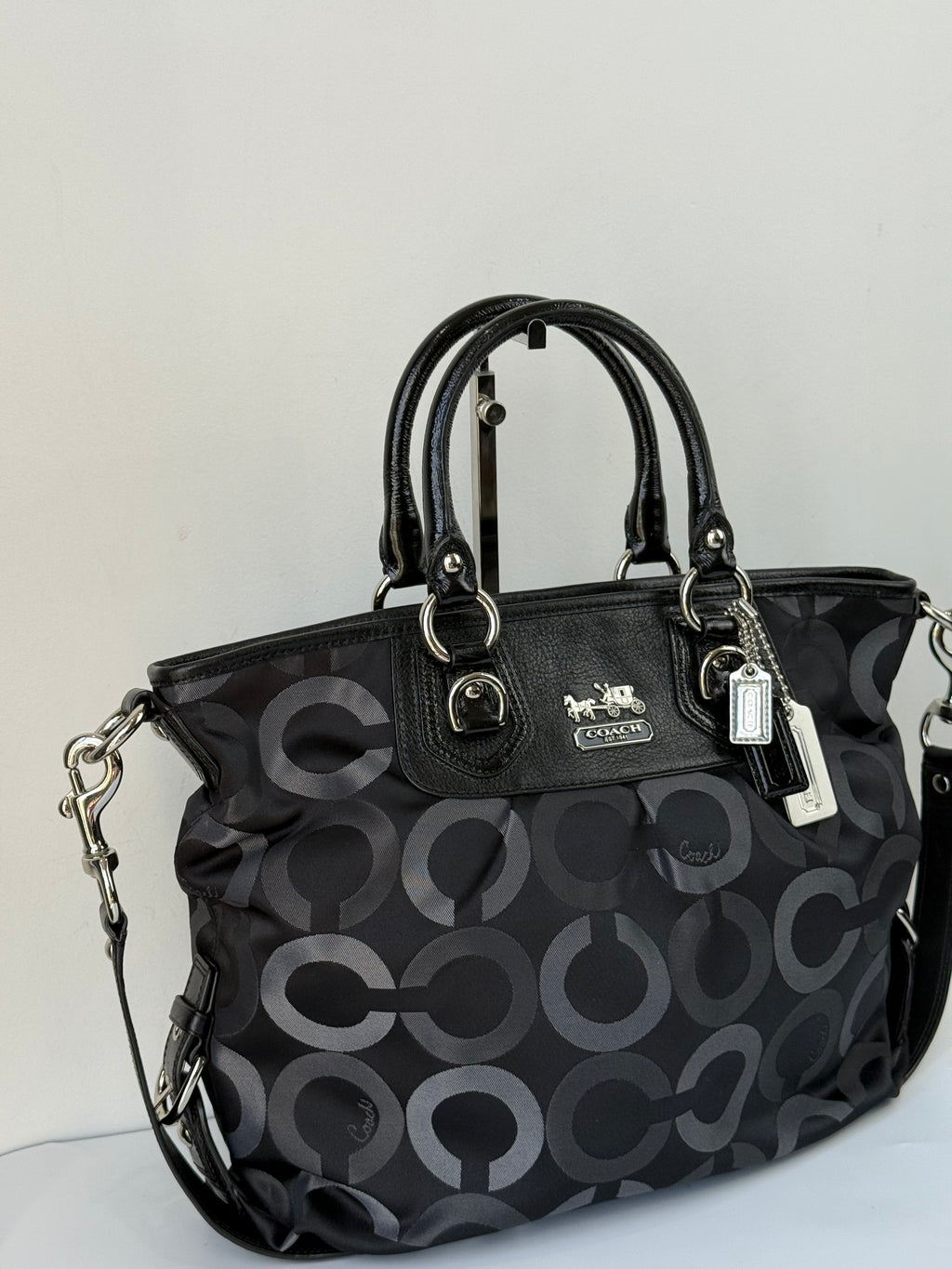 Vintage Coach Maddison Op Art Satchel Bag Black Signature Canvas Handbag 00s Y2K