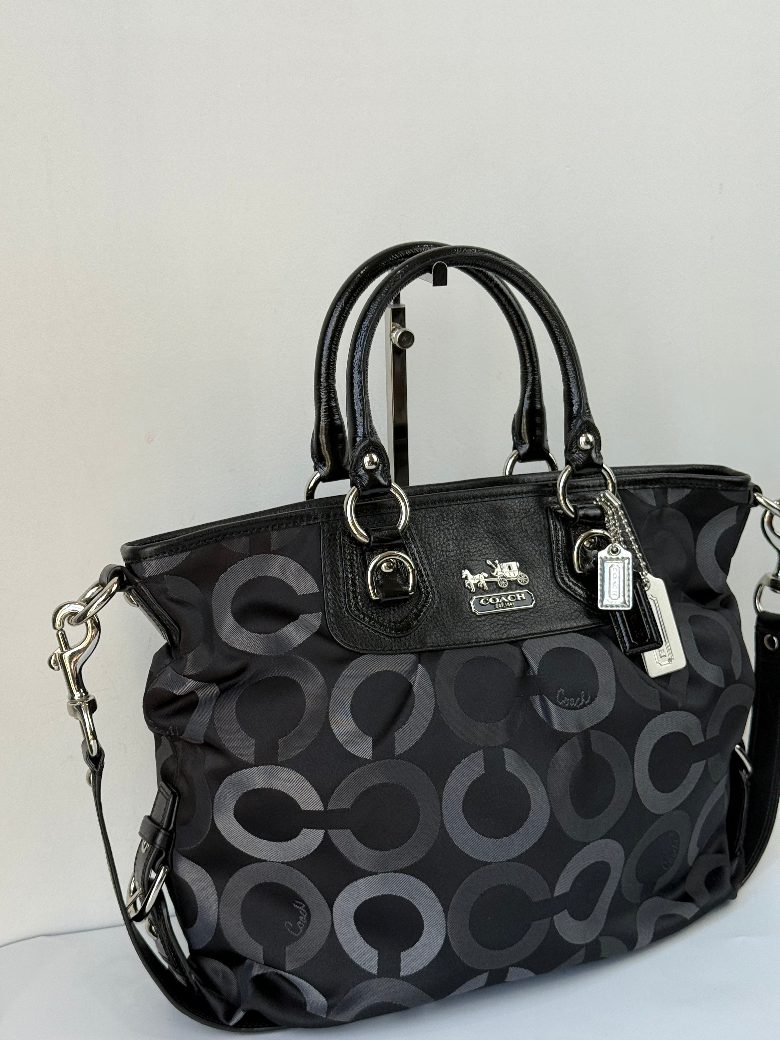 Vintage Coach Maddison Op Art Satchel Bag Black Signature Canvas Handbag 00s Y2K