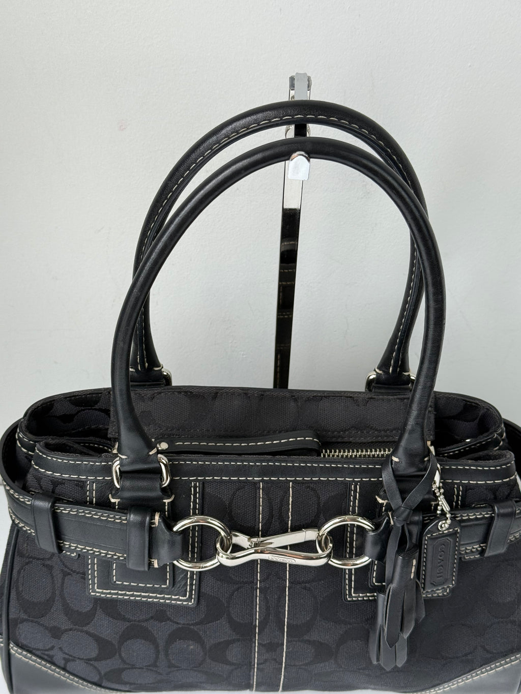 Vintage Coach Hampton Signature Tote Bag Black Coach Canvas HandBag 00s Y2K