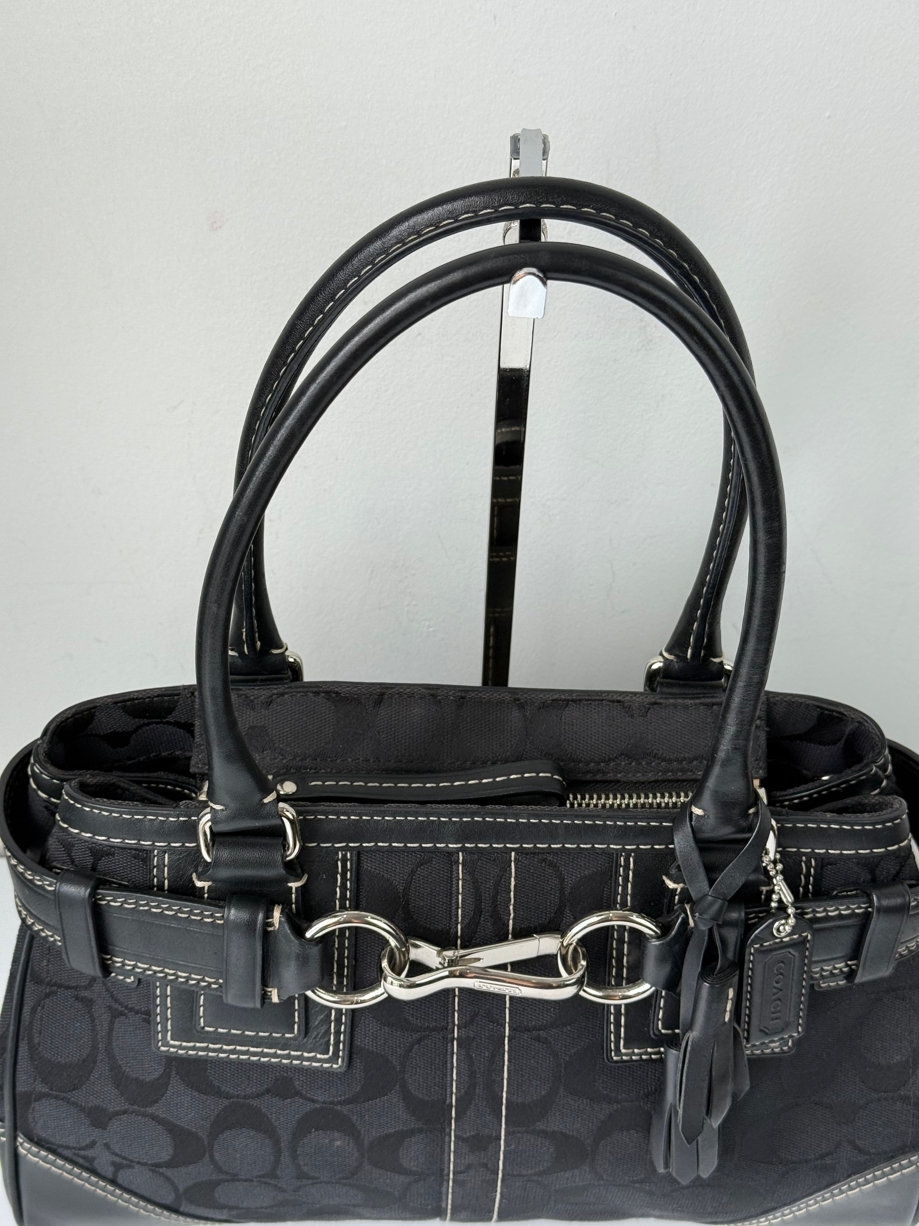 Vintage Coach Hampton Signature Tote Bag Black Coach Canvas HandBag 00s Y2K