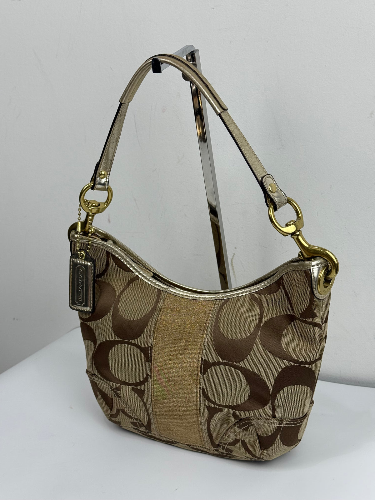 Vintage Coach Hobo Bag Beige/Brown Signature Stripe Shoulder Bag 00s Y2K