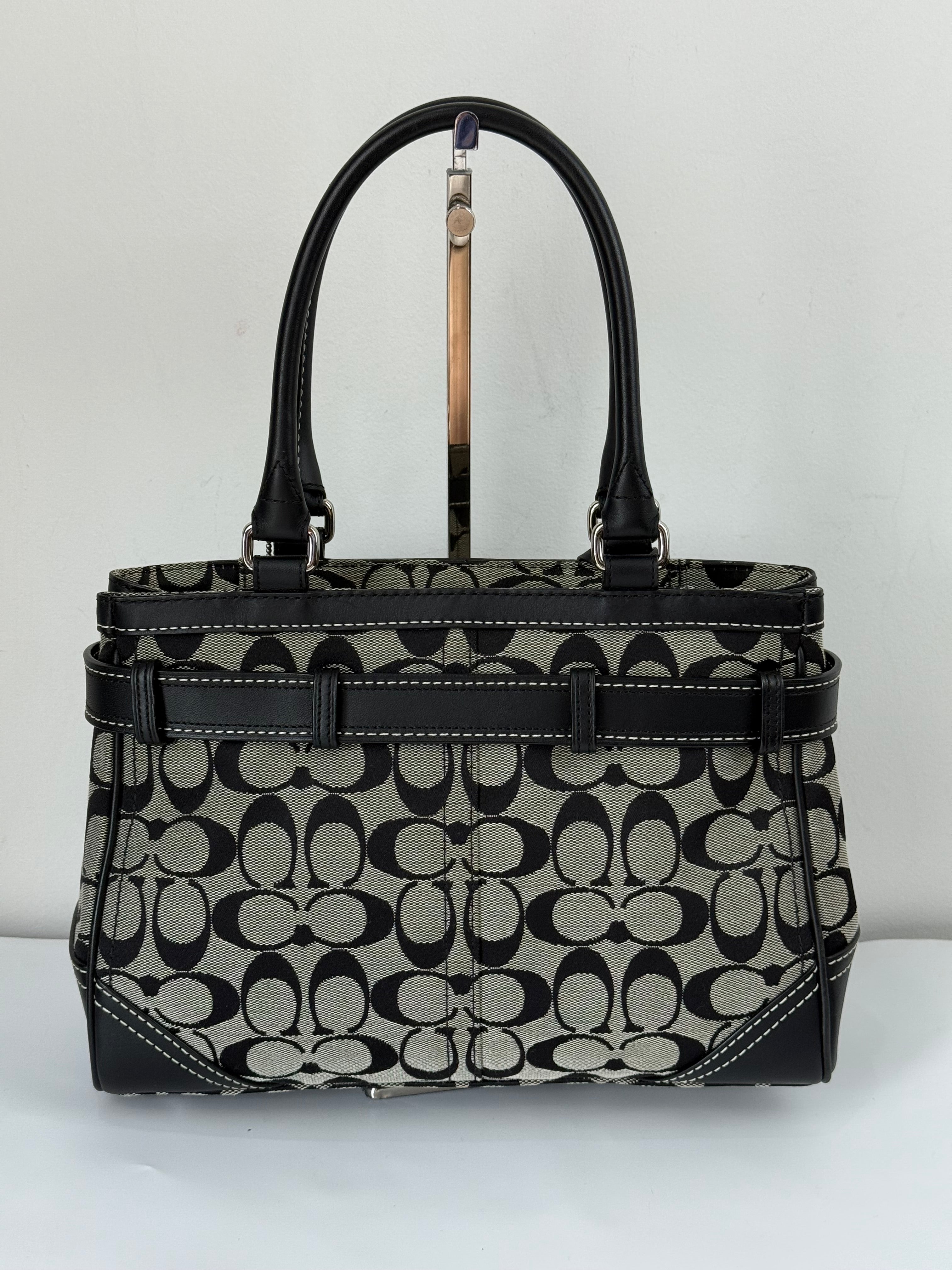 Vintage Coach Hampton Signature Tote Bag Coach Grey & Black Handbag 00s Y2K