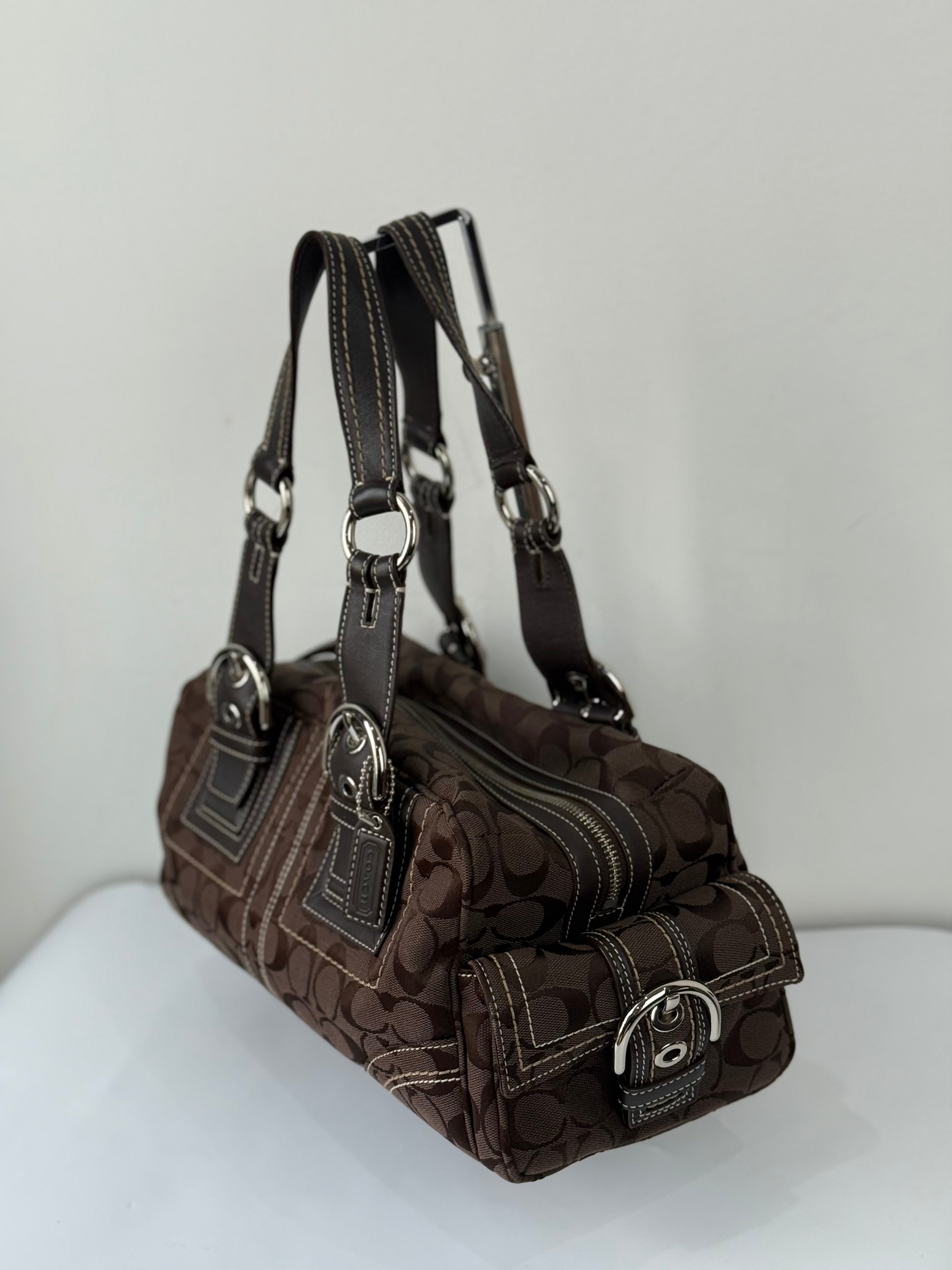 Rare Vintage Coach Dark Brown Boston Satchel Soho Mia Signature Shoulder Bag 00s Y2K
