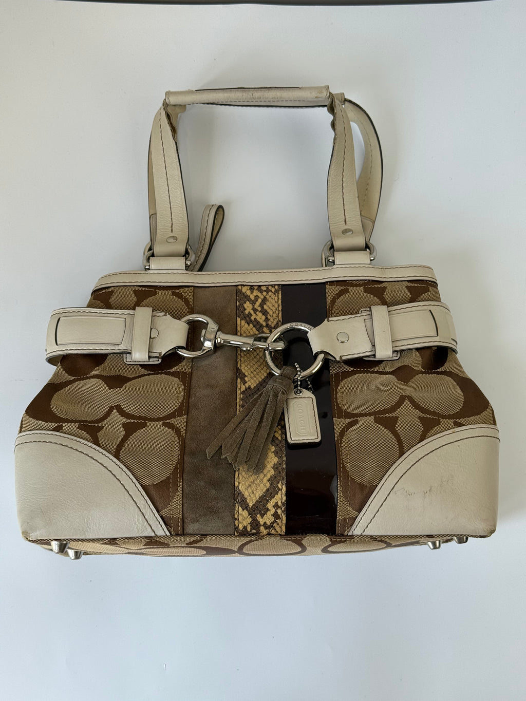 Vintage Coach Hampton Patchwork Tote Bag Brown Signature Handbag 00s Y2K