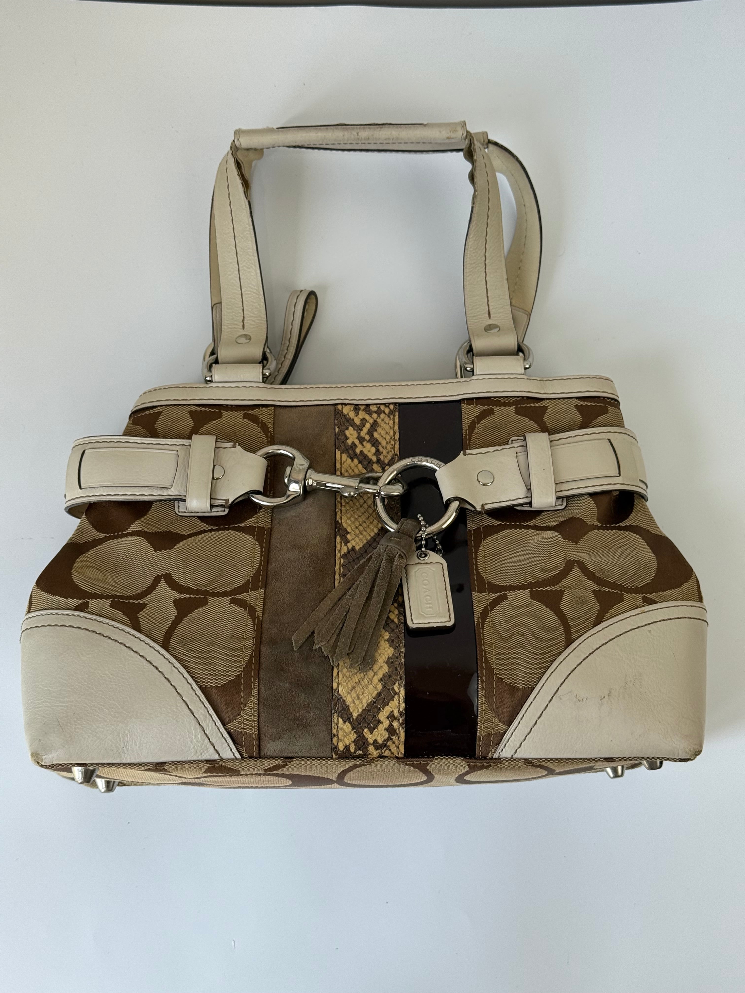 Vintage Coach Hampton Patchwork Tote Bag Brown Signature Handbag 00s Y2K