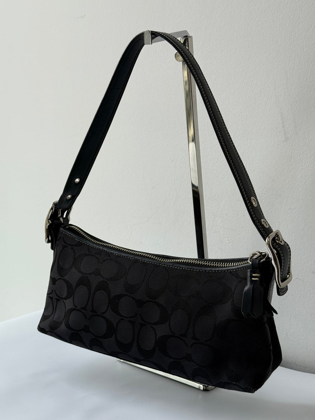 Vintage Coach Baguette East West Bag Black Signature Canvas Shoulder Bag Y2K
