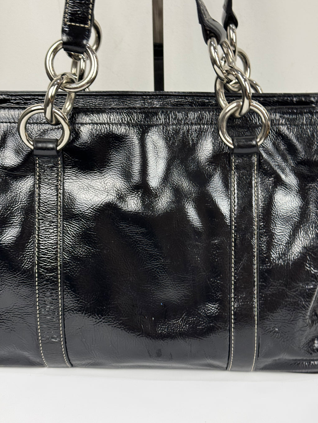 Vintage Coach East West Gallery Tote Bag Coach Black Patent Leather HandBag 00s Y2K