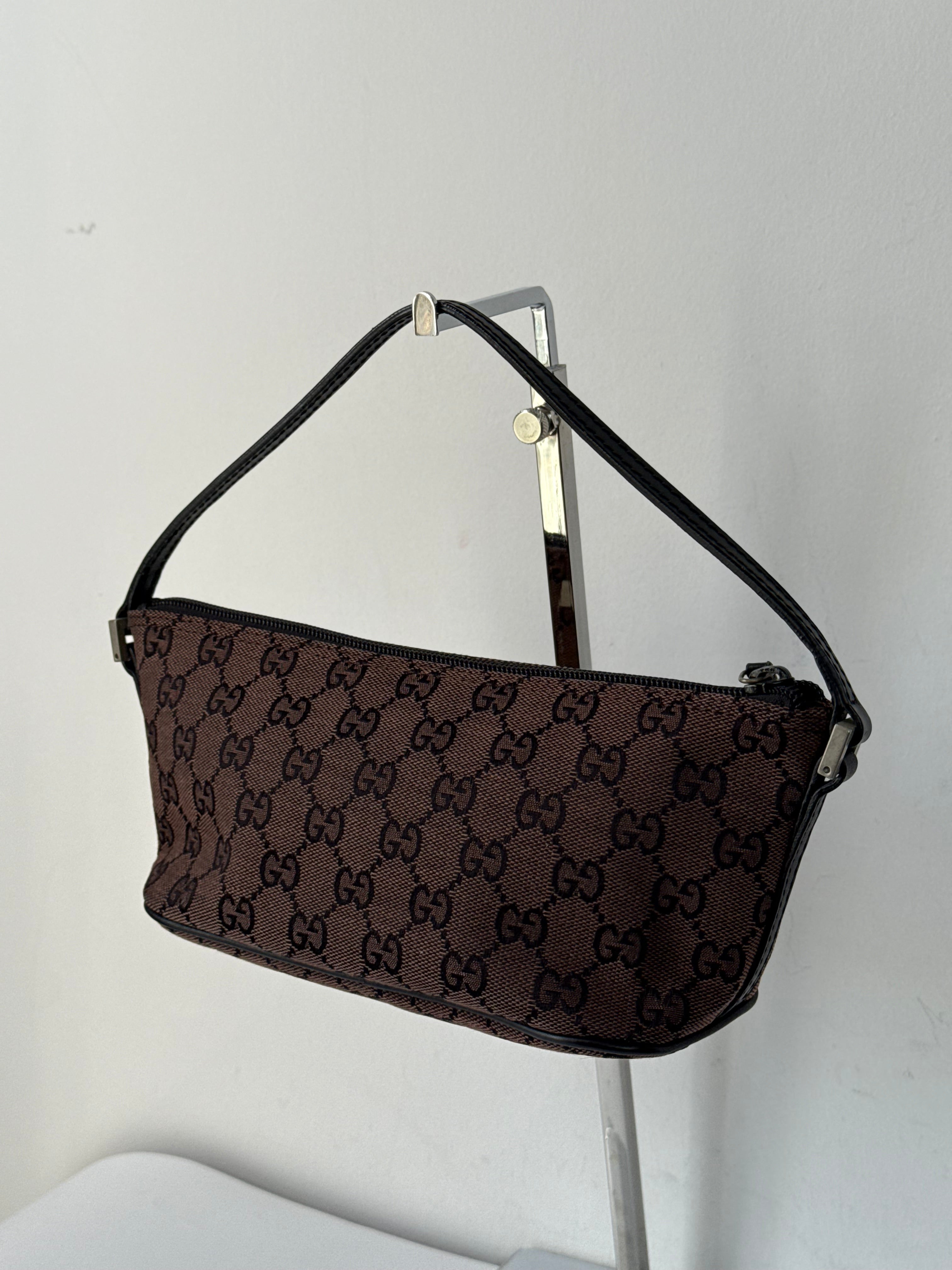 Vintage Gucci Baguette Bag Brown and Black Gucci Pouch Canvas Handbag 00s Y2K