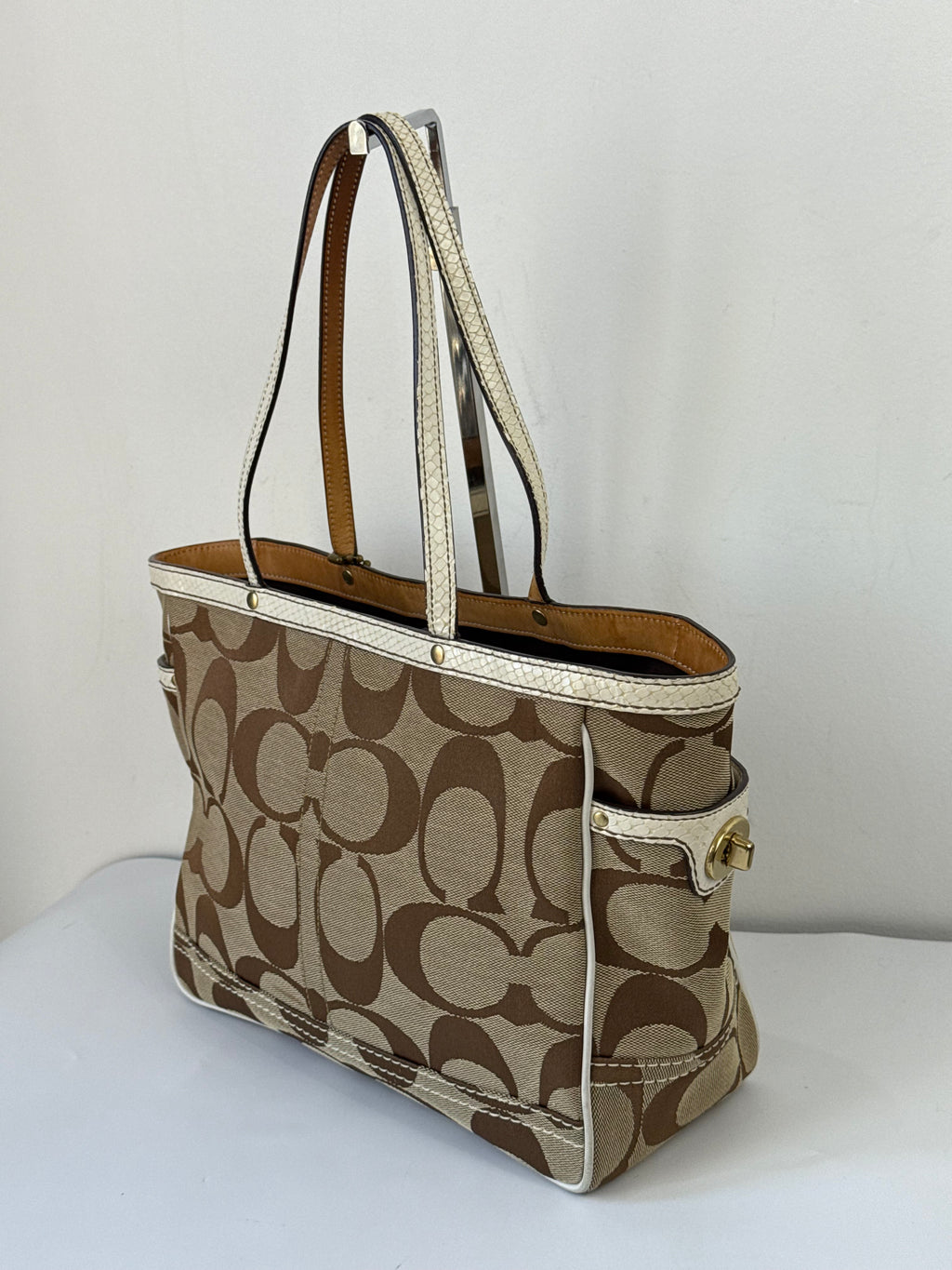 Vintage Coach Signature Tote Bag Coach Brown & Beige Handbag 00s Y2K