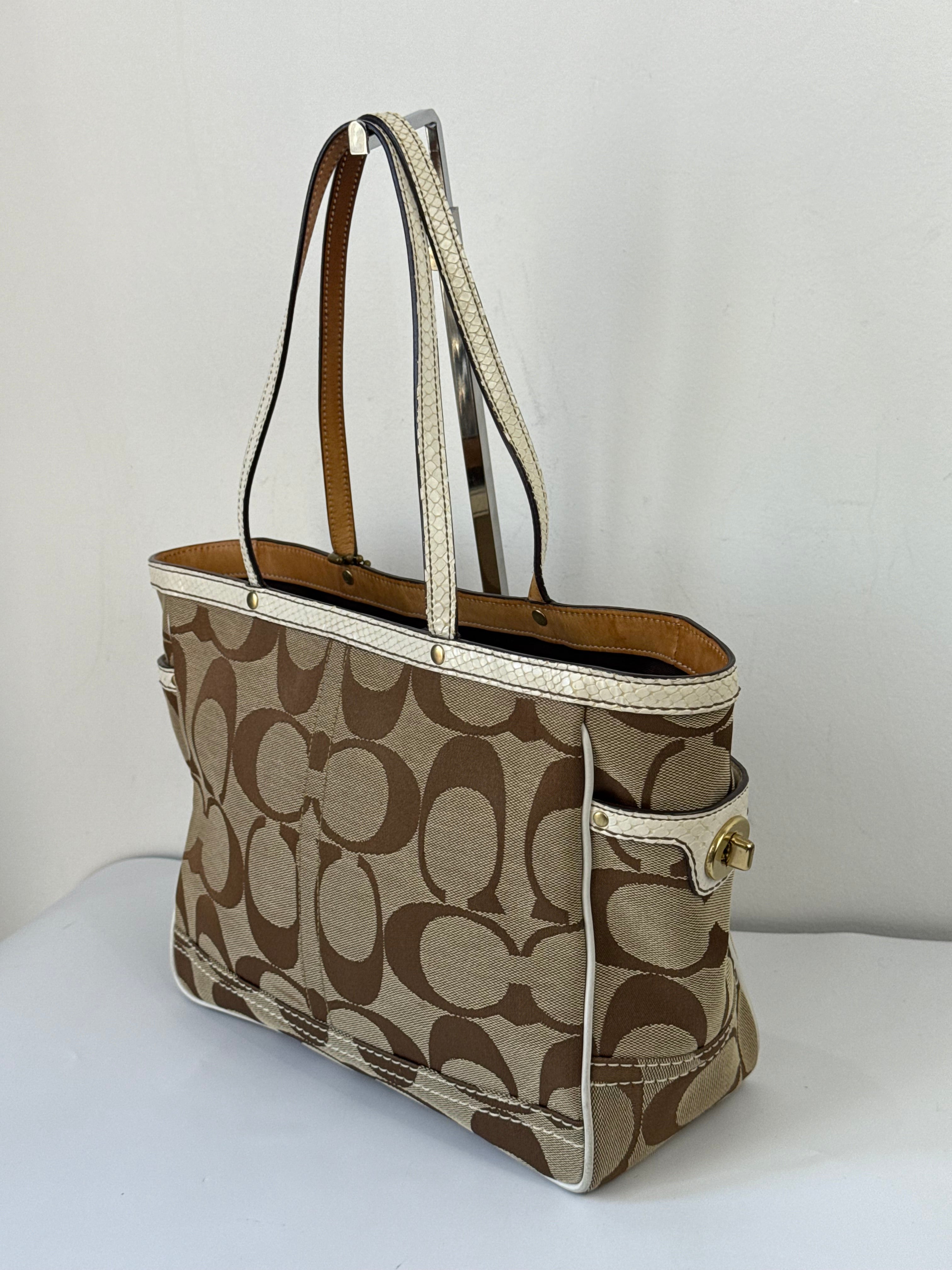 Vintage Coach Signature Tote Bag Coach Brown & Beige Handbag 00s Y2K